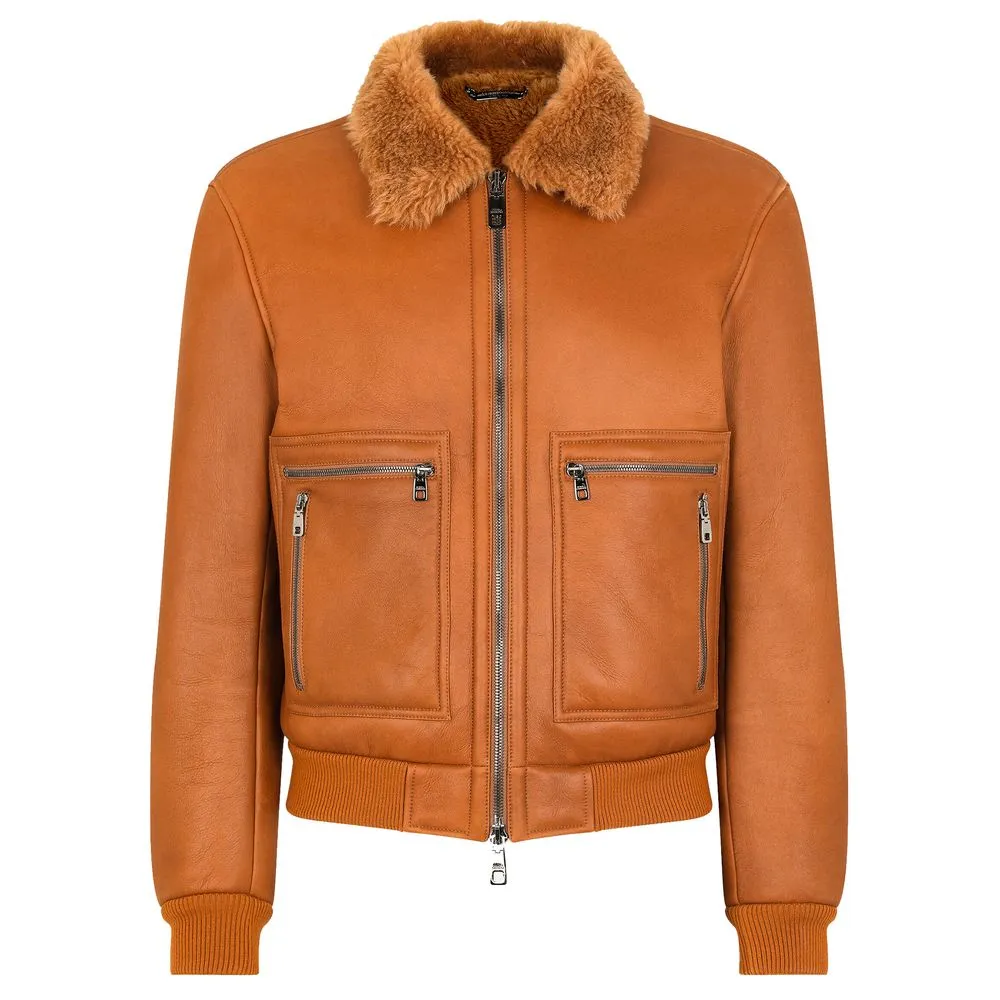 Dolce & Gabbana Men's Brown Leather Di Lambskin Jacket