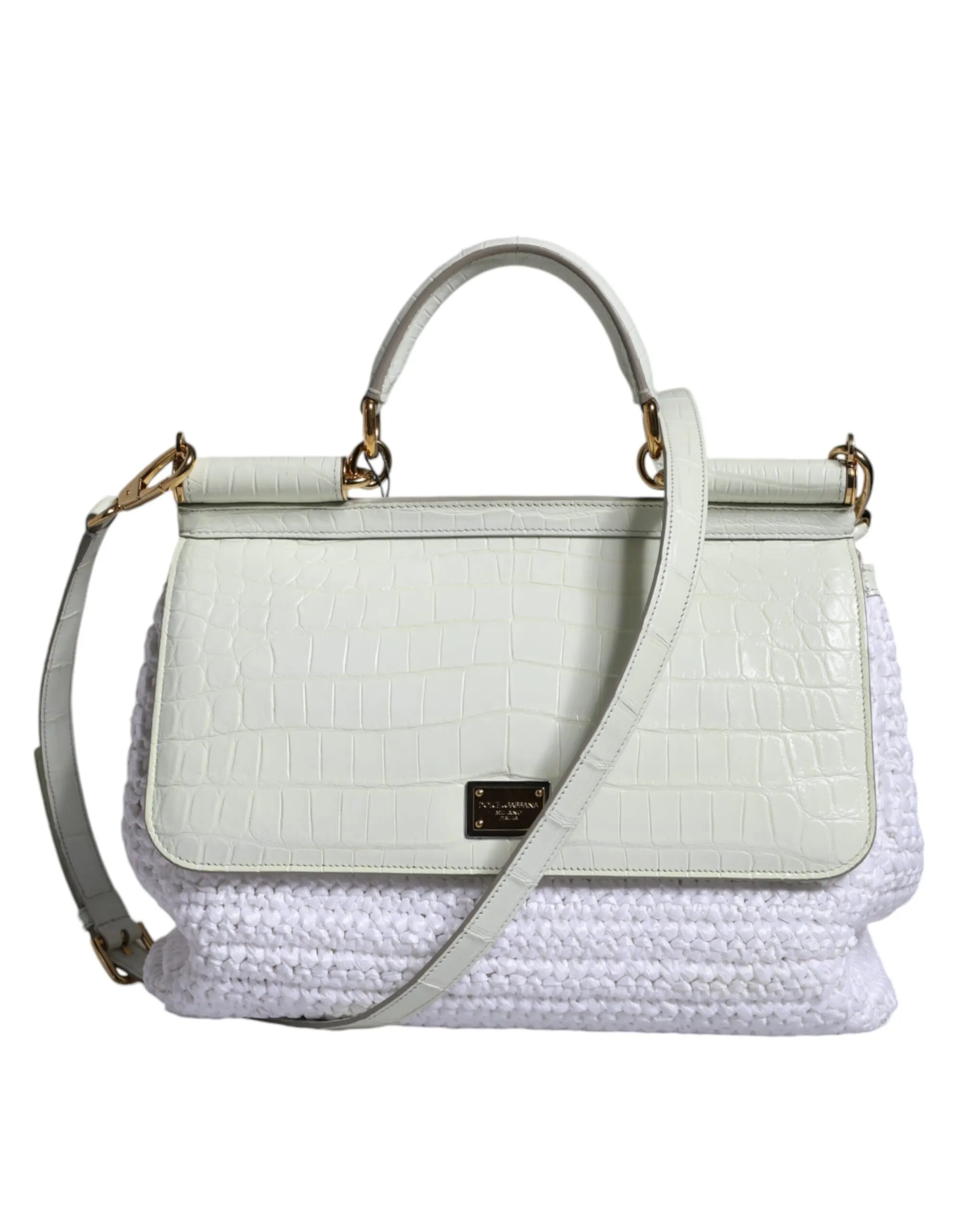 Dolce & Gabbana Women's White Rafia Leather SICILY Crossbody Bag
