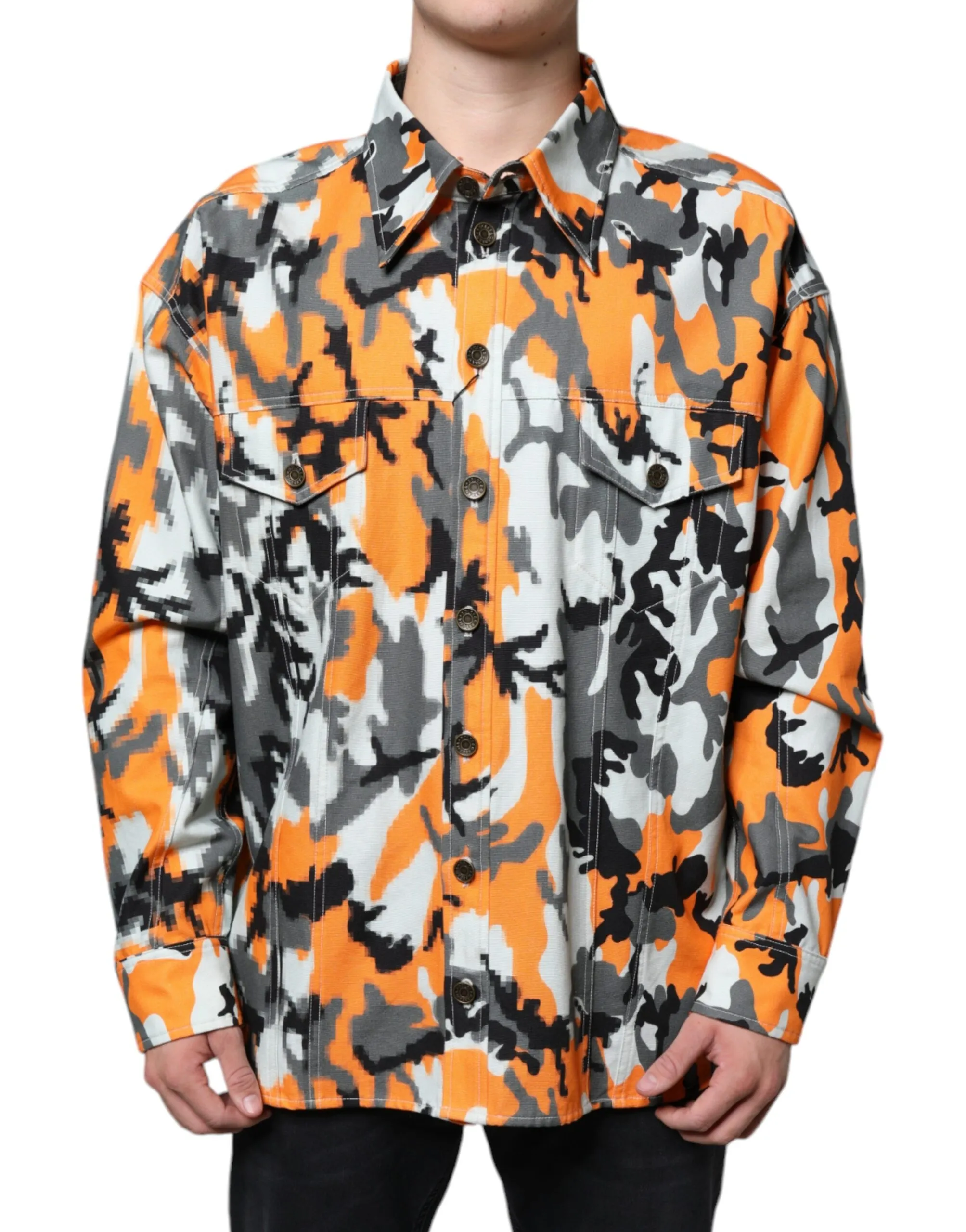 Dolce & Gabbana Men's Multicolor Camouflage Cotton Denim Collared Jacket