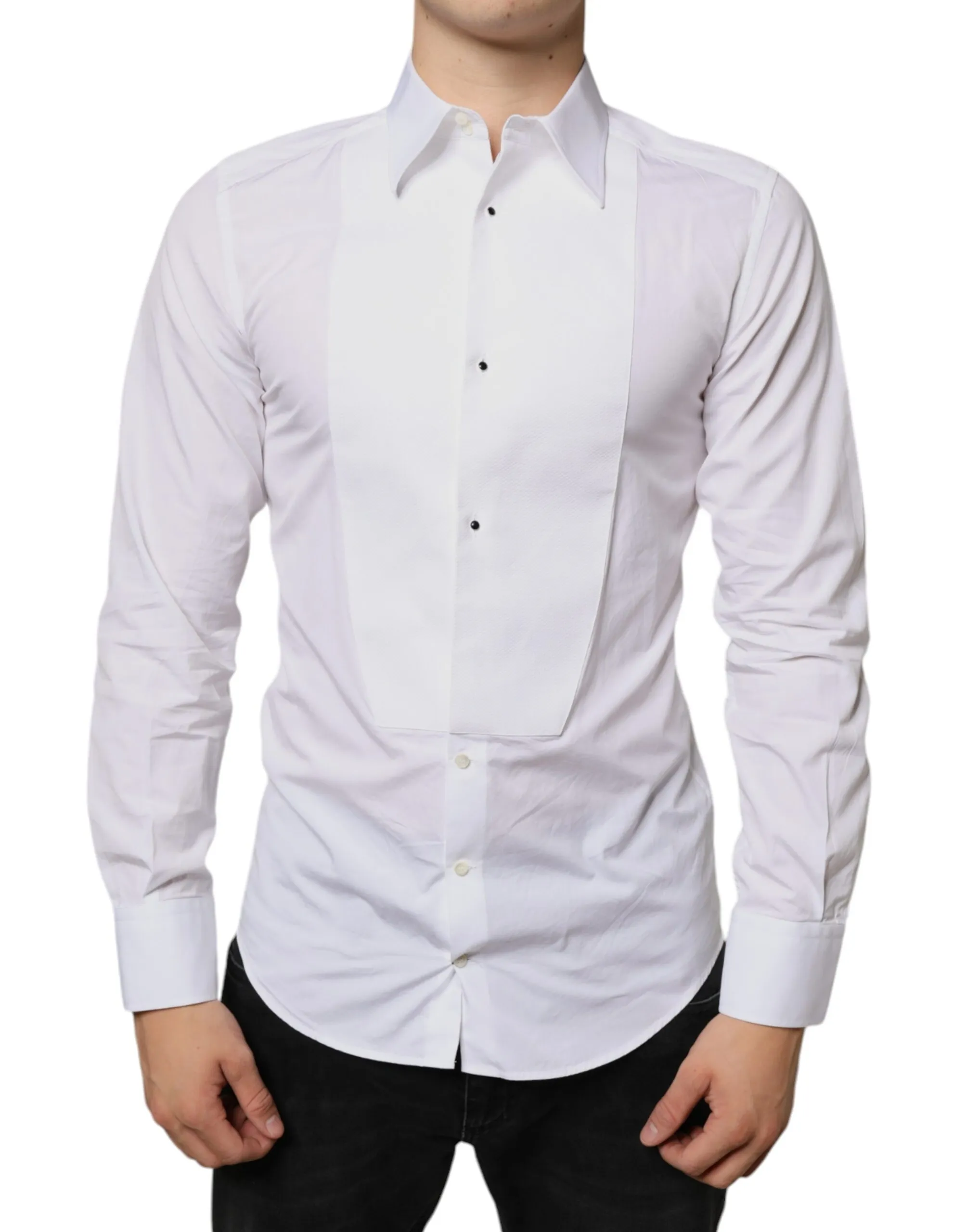 Dolce & Gabbana Men's White Bib Cotton Poplin Formal Dress Shirt