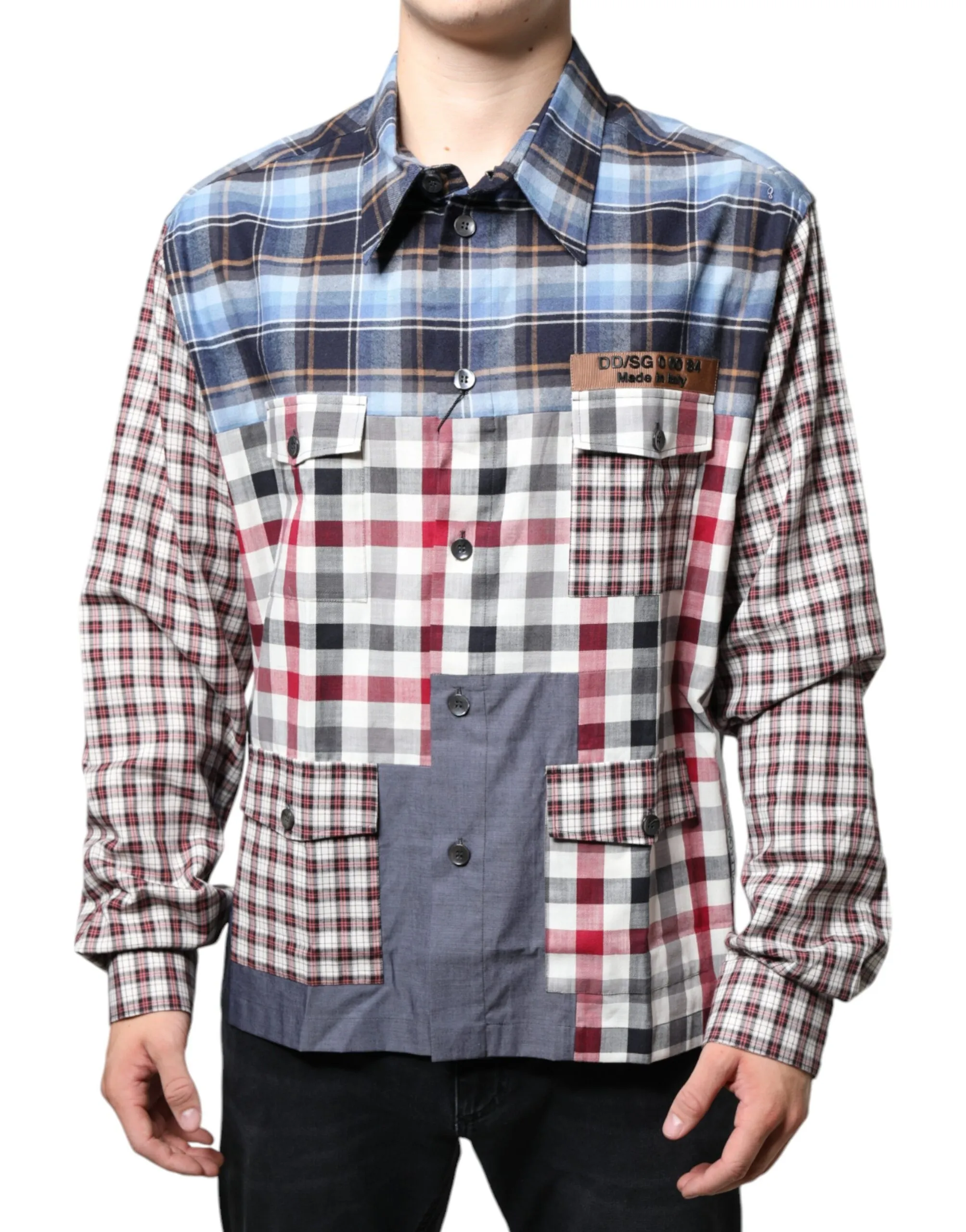 Dolce & Gabbana Men's Multicolor Patchwork Button Down Casual Shirt