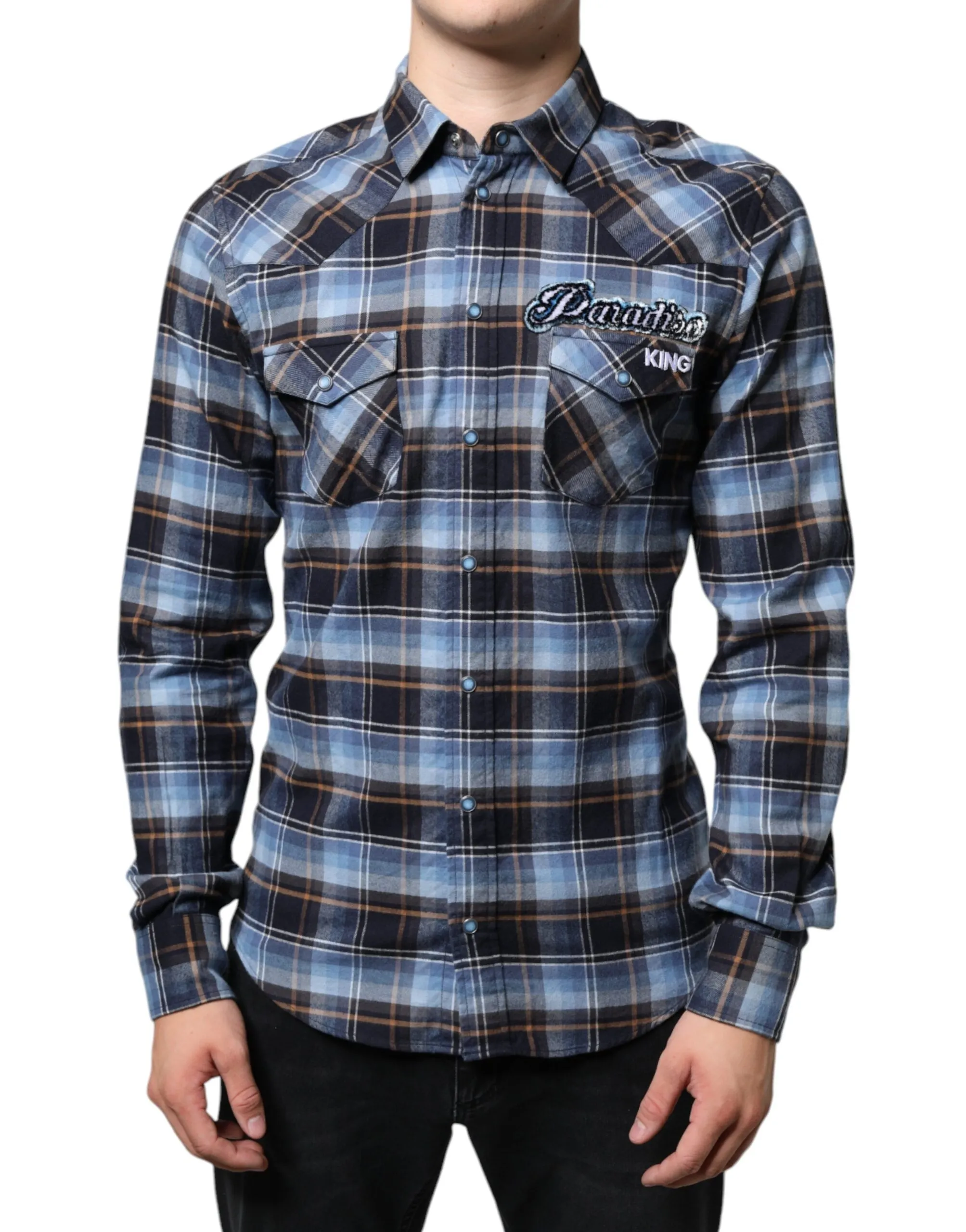 Dolce & Gabbana Men's Multicolor Checkered Paradiso Patch Slim Fit Shirt