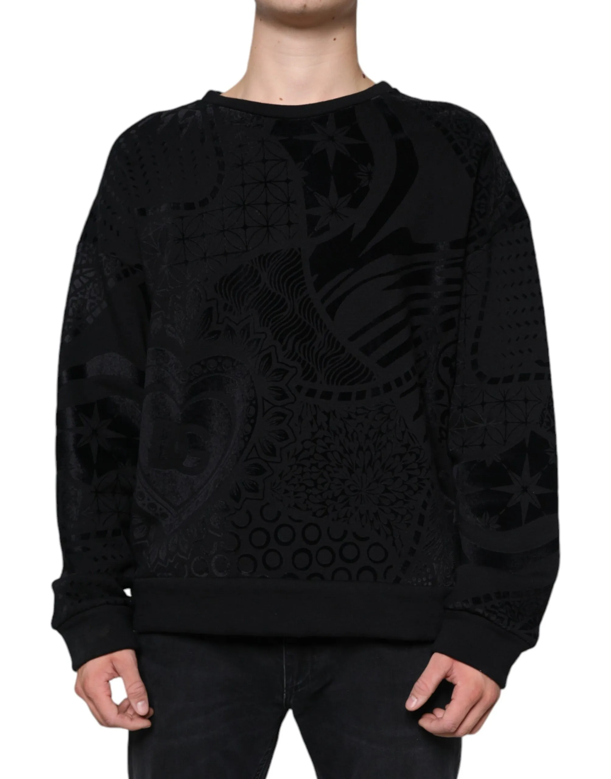 Dolce & Gabbana Men's Black Printed Crew Neck Sweatshirt Sweater