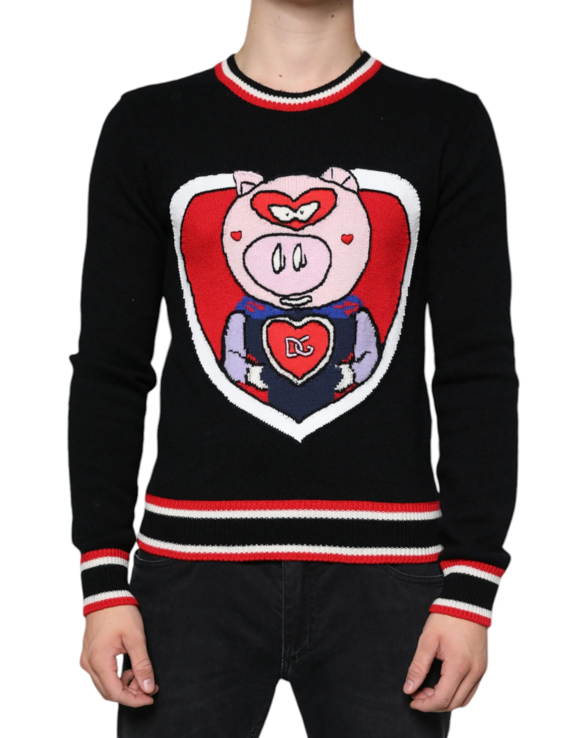 Dolce & Gabbana Men's Black Cashmere Pig of the Year Pullover Sweater