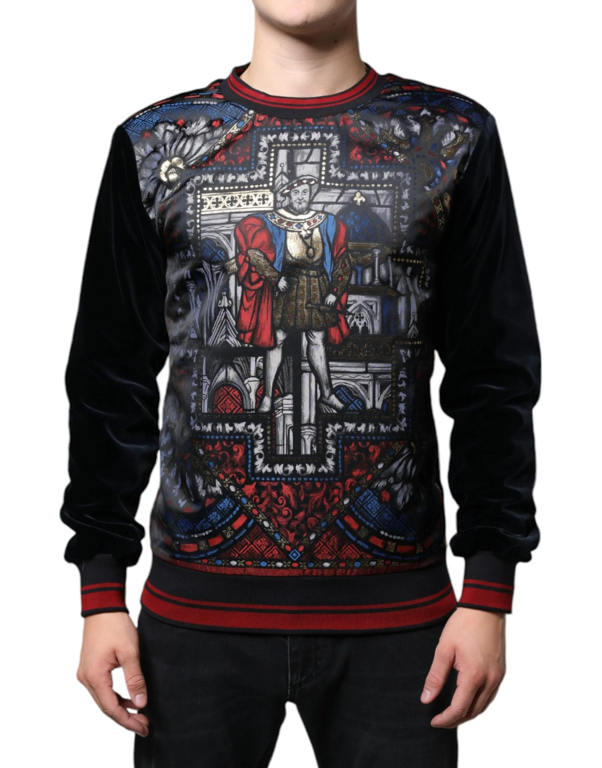 Dolce & Gabbana Men's Multicolor Jacquard Crew Neck Sweatshirt Sweater