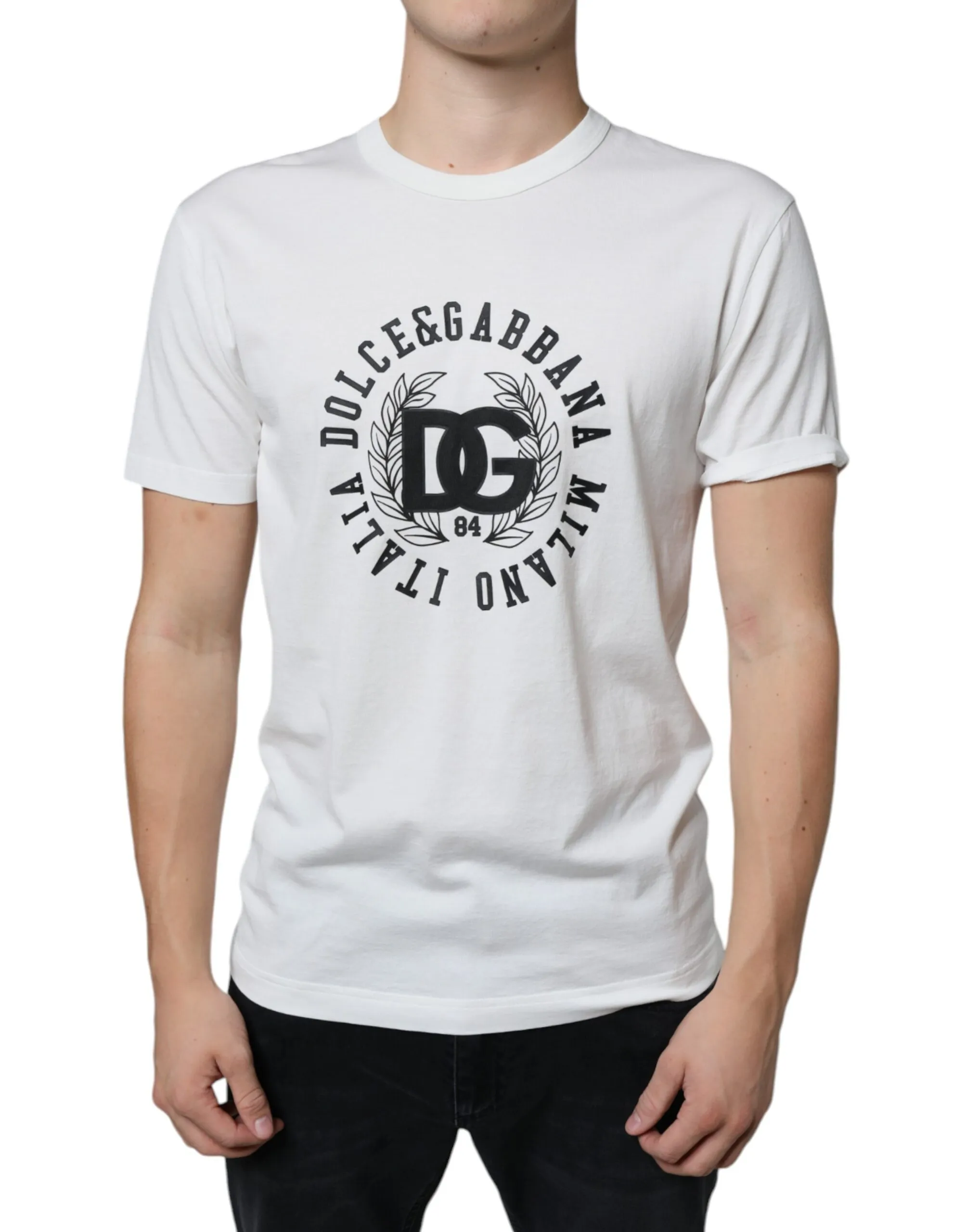 Dolce & Gabbana Men's White Cotton DG Logo Print T-shirt