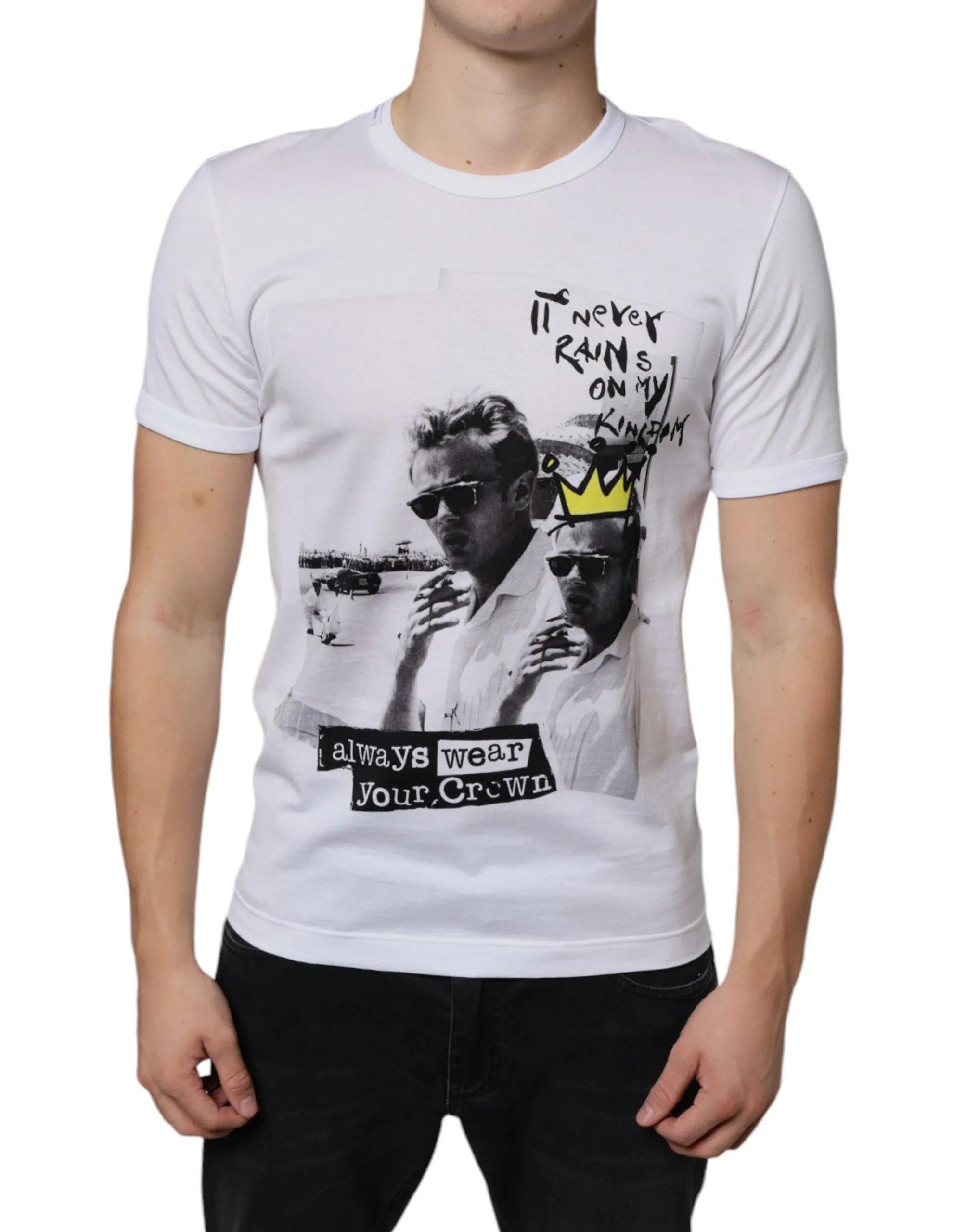 Dolce & Gabbana Men's White Graphic Cotton Short Sleeve T-shirt