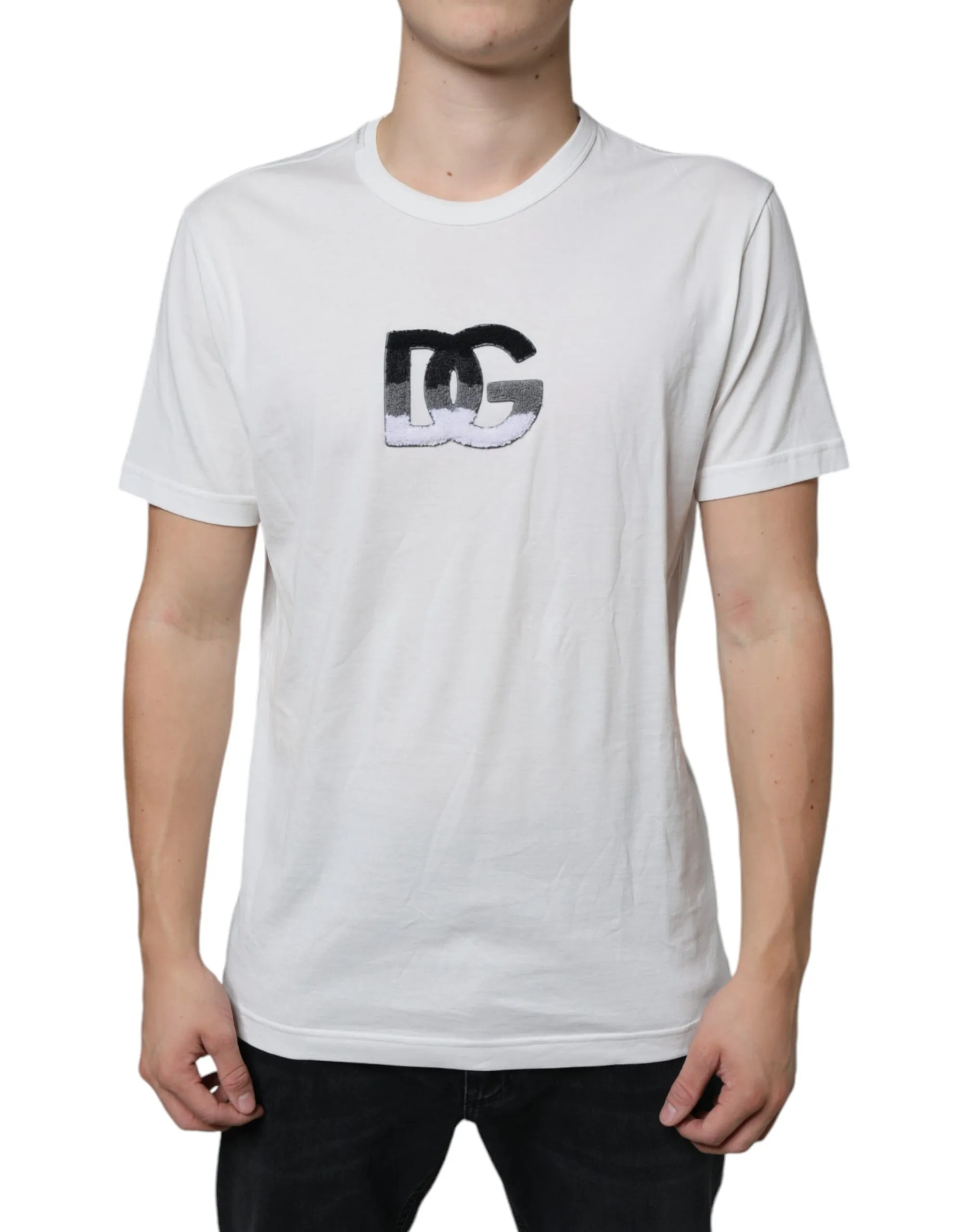 Dolce & Gabbana Men's White Cotton DG Logo Print T-shirt