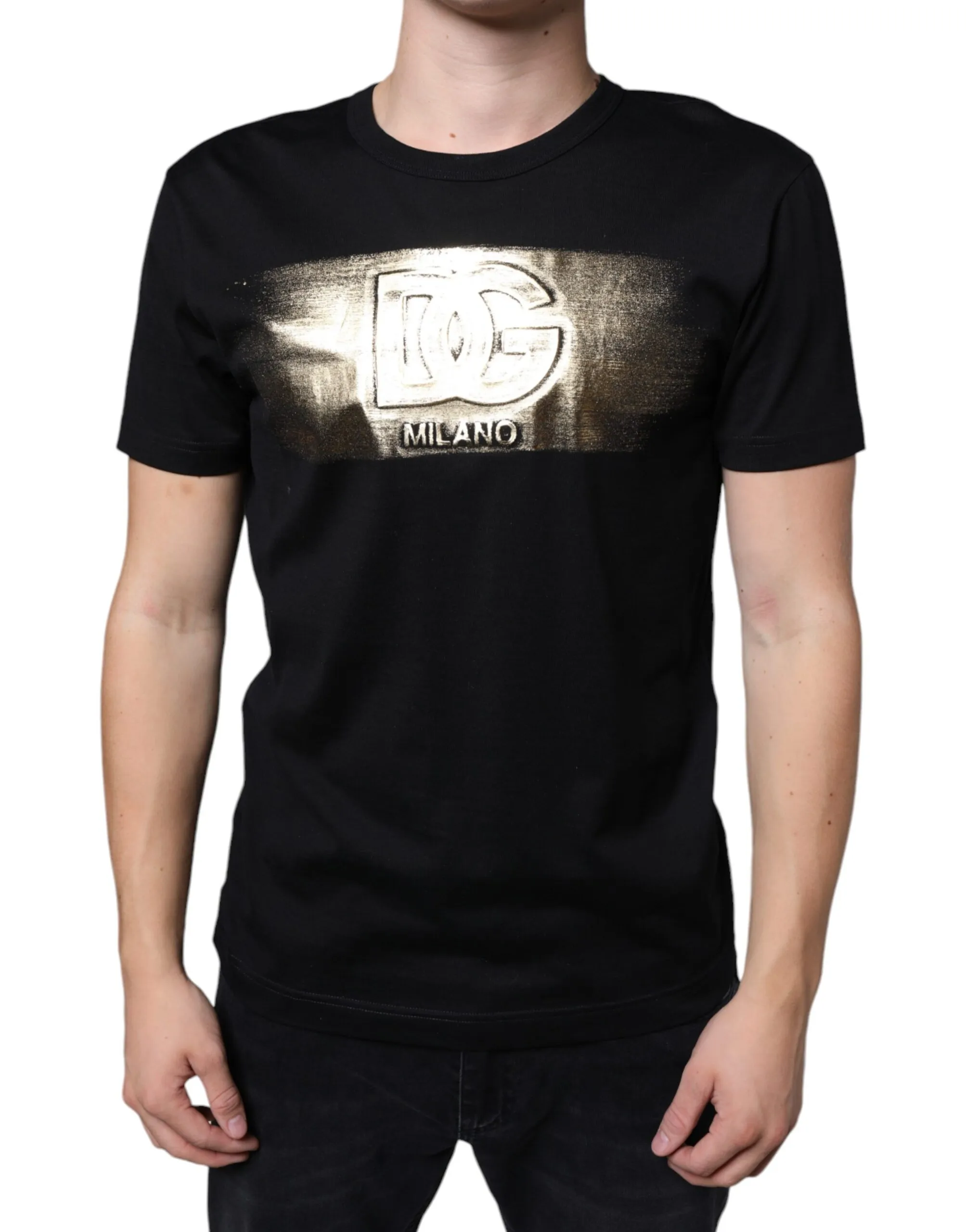 Dolce & Gabbana Men's Black Cotton DG Logo Print Casual T-shirt