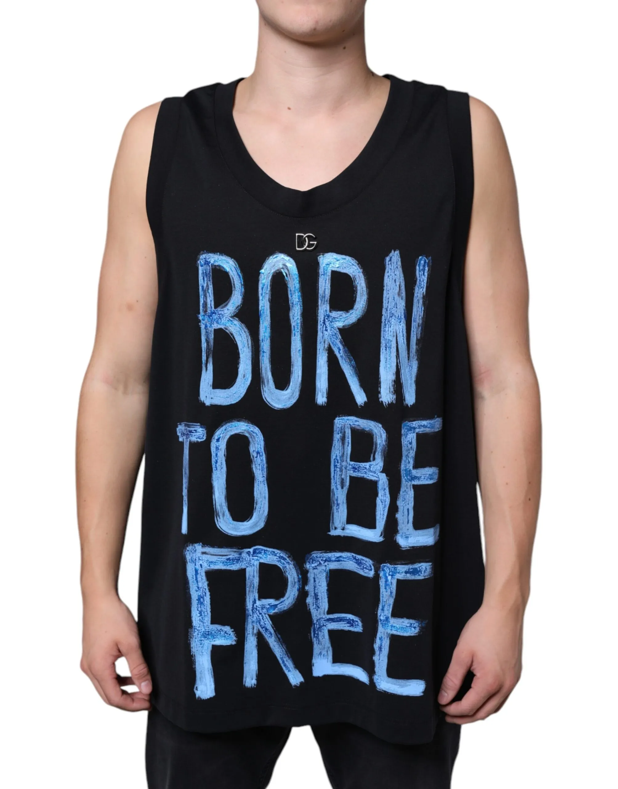 Dolce & Gabbana Men's Black Cotton Born To Be Free Sleeveless T-shirt