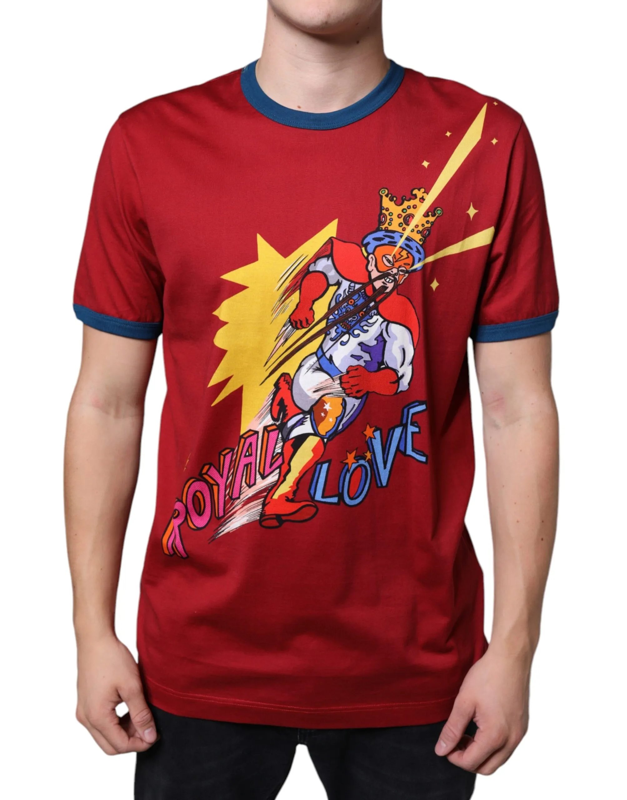 Dolce & Gabbana Men's Red Royal Love Print Cotton Crew Neck T-shirt
