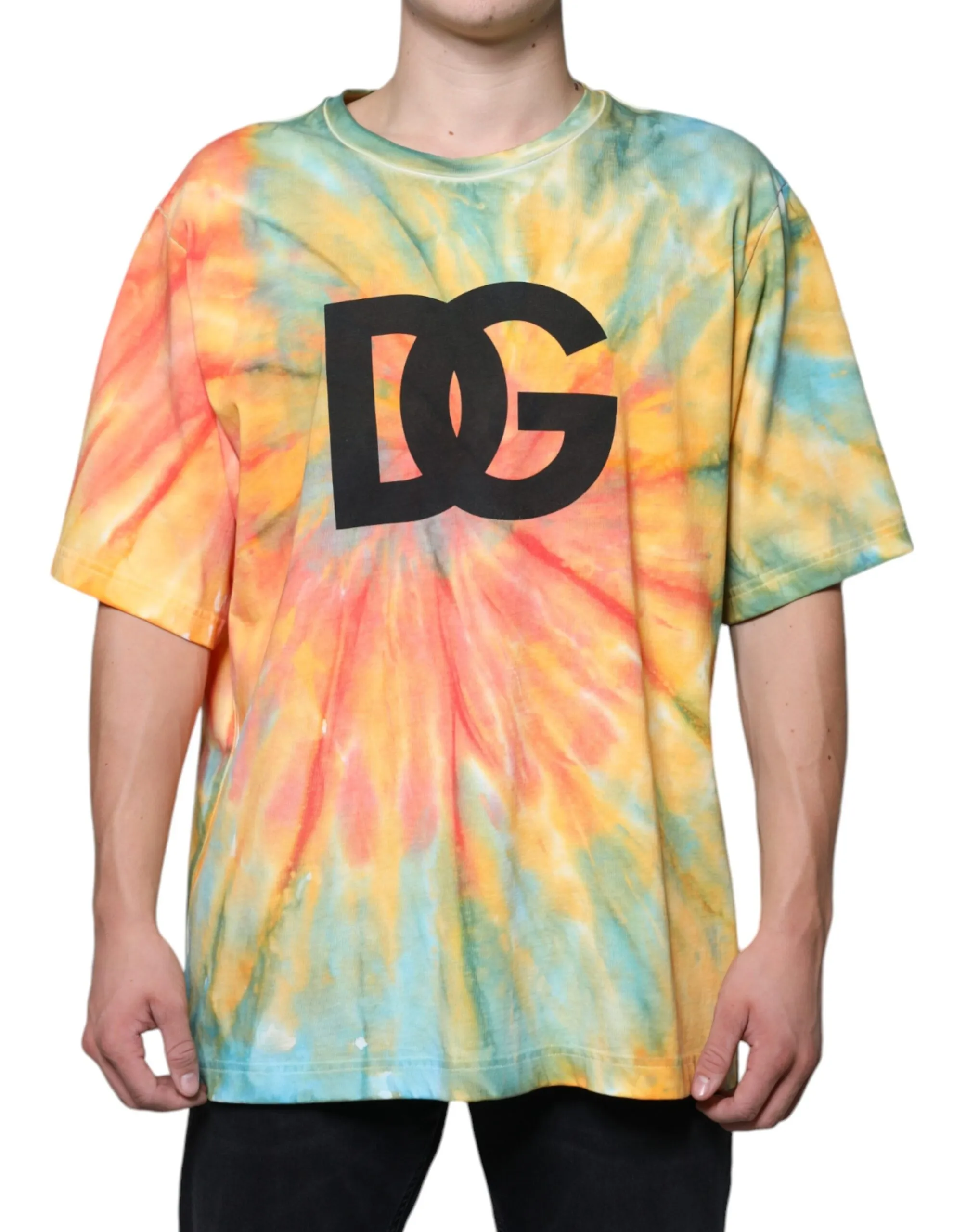 Dolce & Gabbana Men's Multicolor Tie-Dye Logo Cotton T-shirt