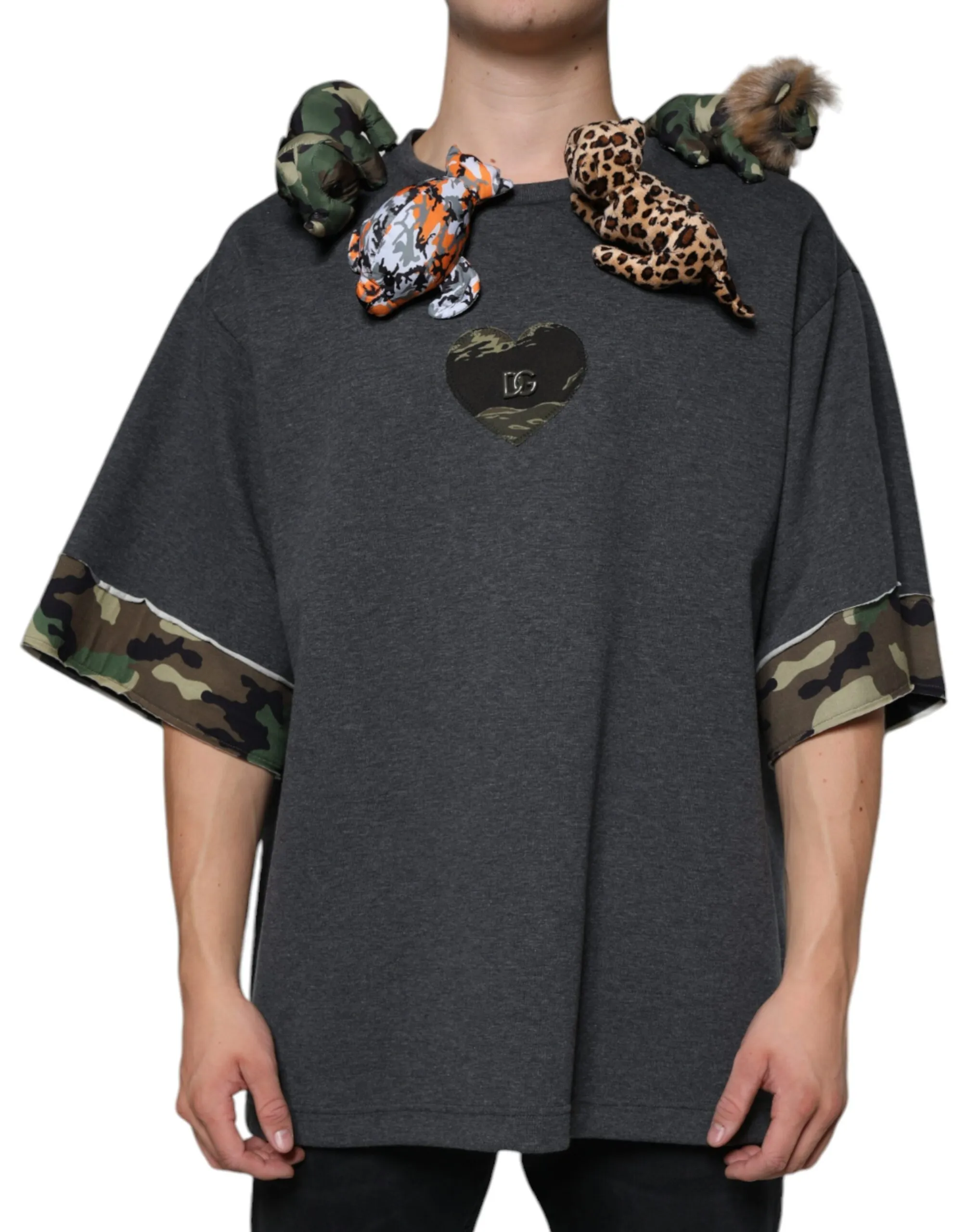Dolce & Gabbana Men's Gray Camouflage Animal Stuff Cotton T-shirt