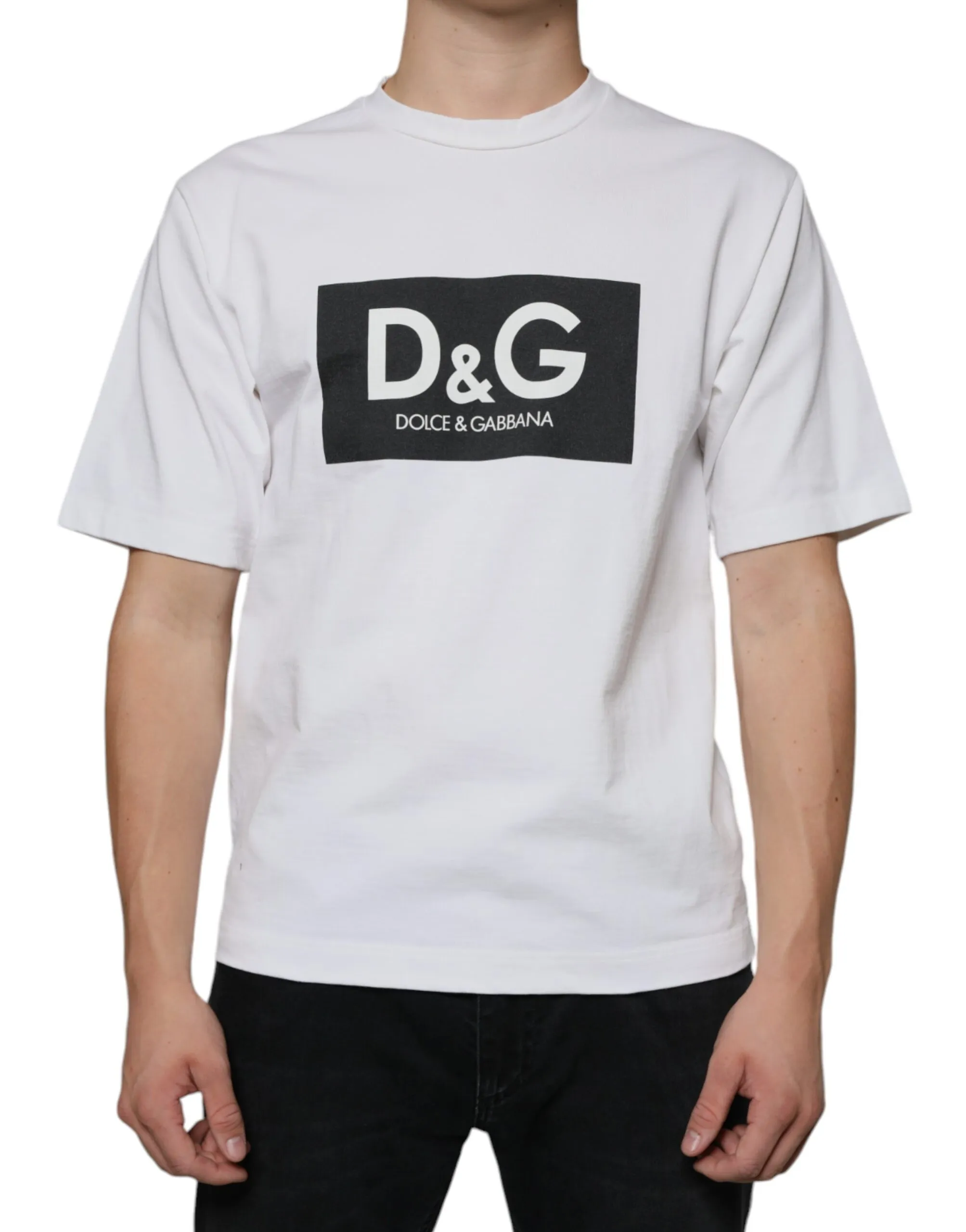Dolce & Gabbana Men's White Cotton DG Logo Print Casual T-shirt