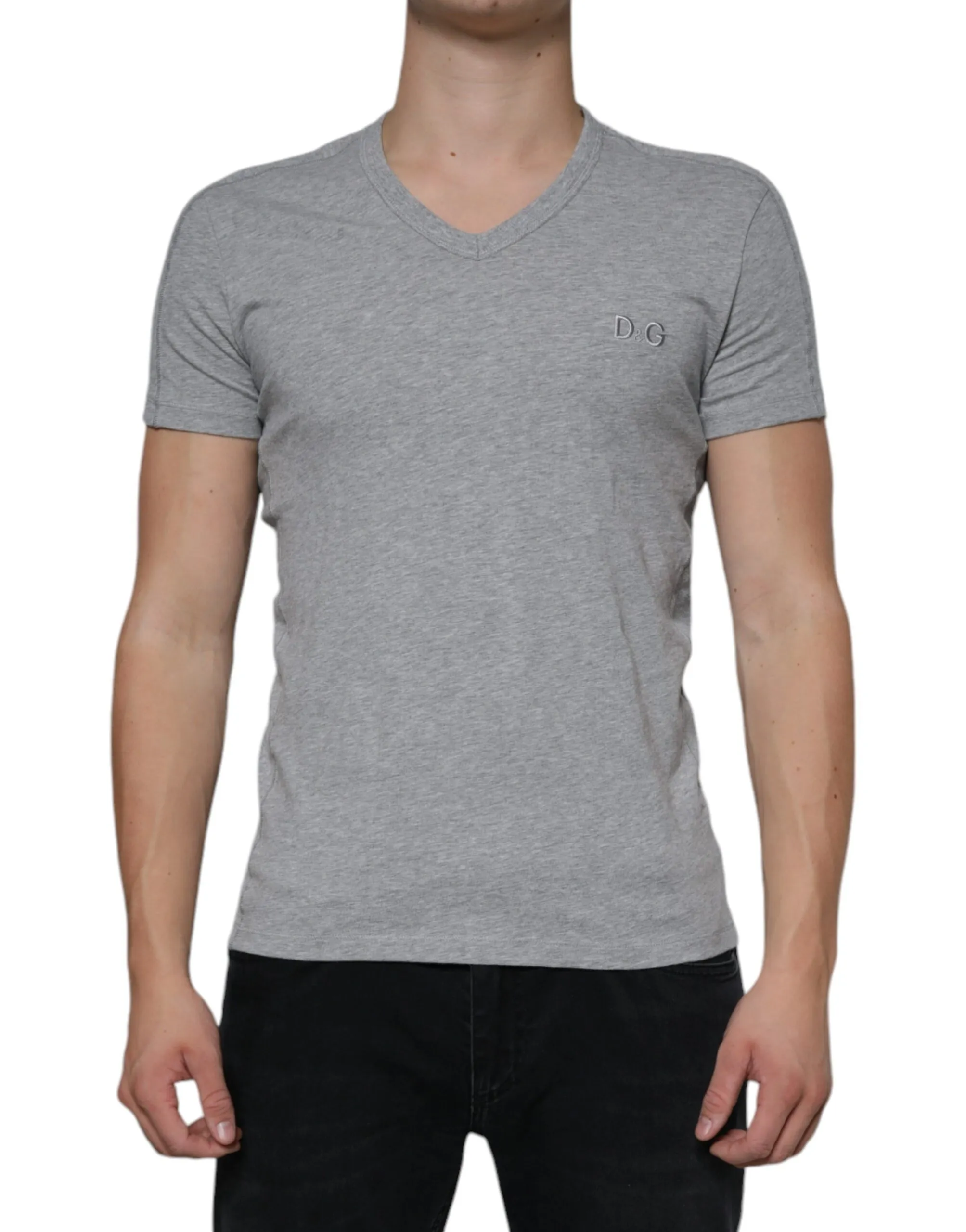 Dolce & Gabbana Men's Gray Cotton V-neck Short Sleeves T-shirt