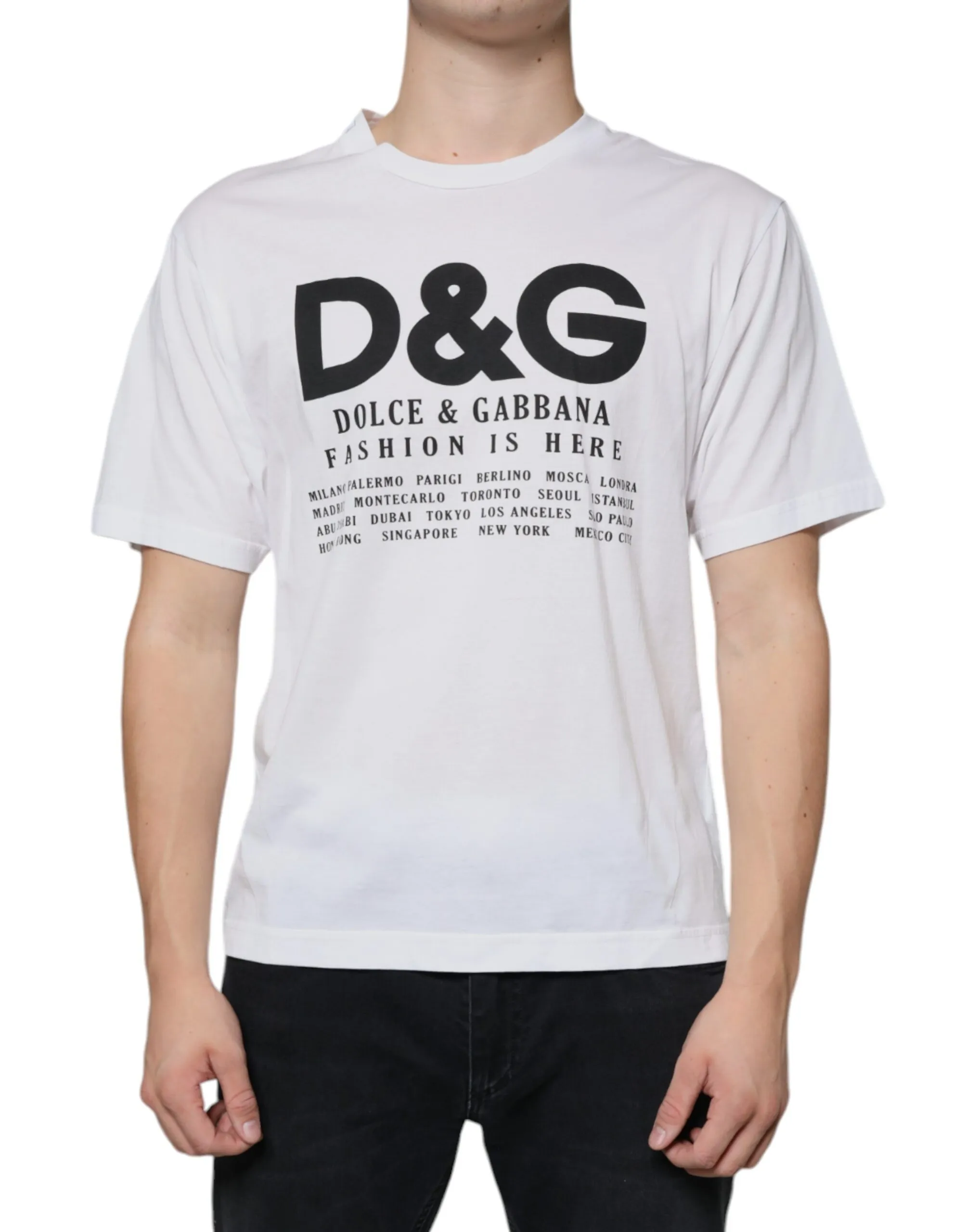 Dolce & Gabbana Men's White Cotton DG Logo Print Casual T-shirt