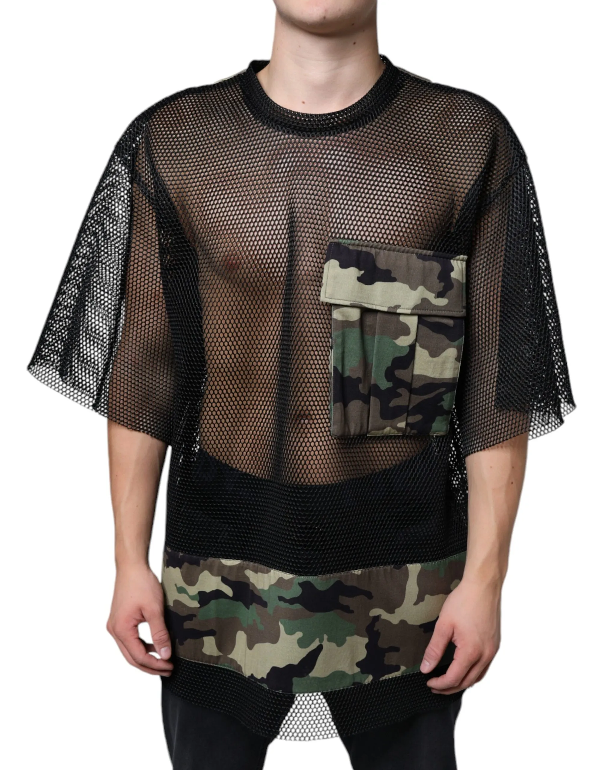 Dolce & Gabbana Men's Black Mesh Camouflage Short Sleeves T-shirt