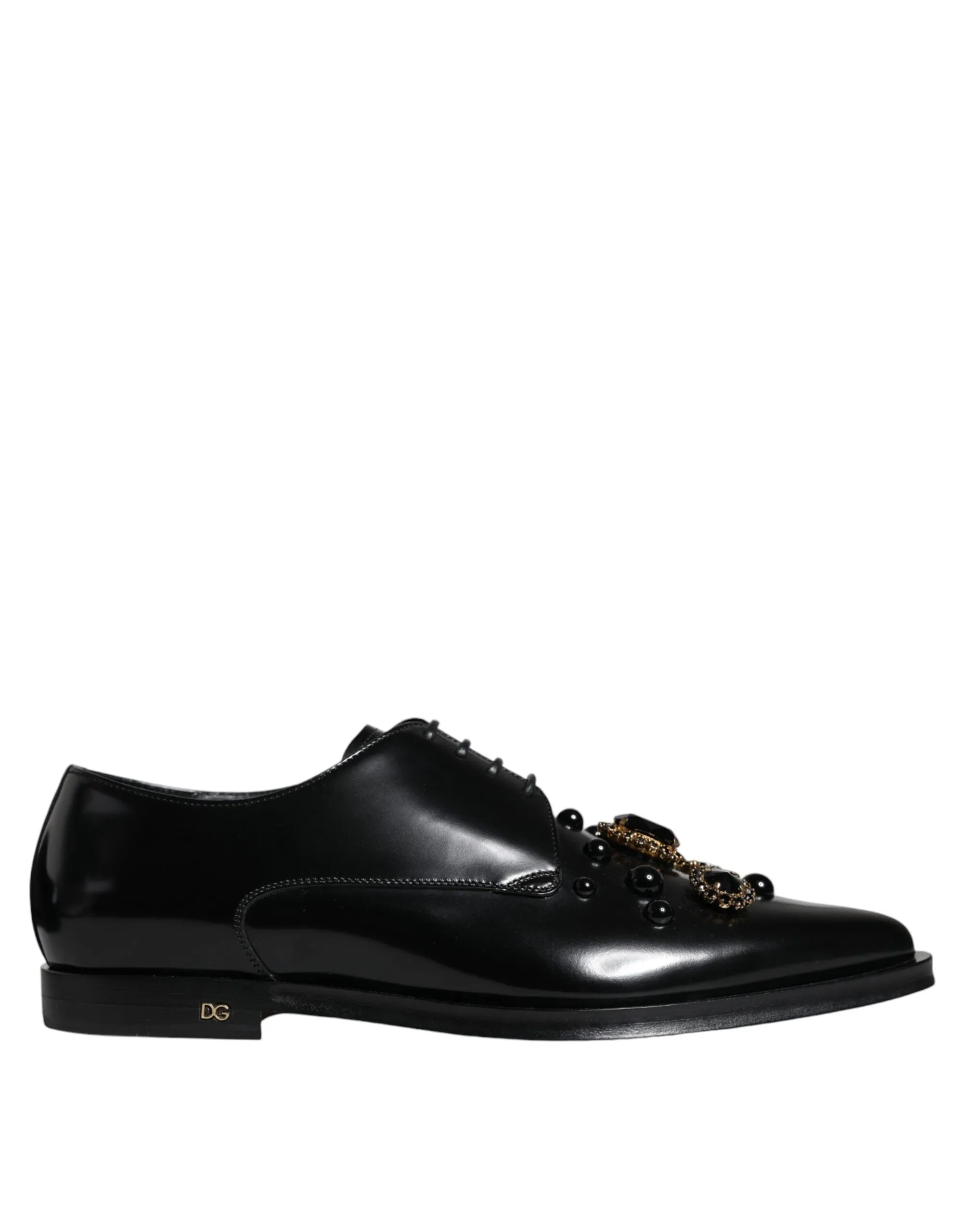 Dolce & Gabbana Men's Black Leather Crystal Lace Up Formal Shoes