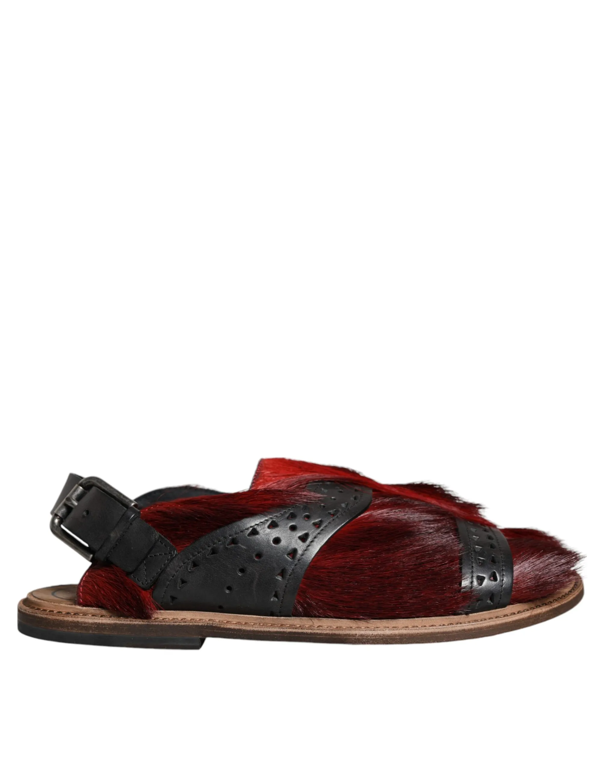 Dolce & Gabbana Men's Black Red Gazelle Hair Leather Sandals Shoes