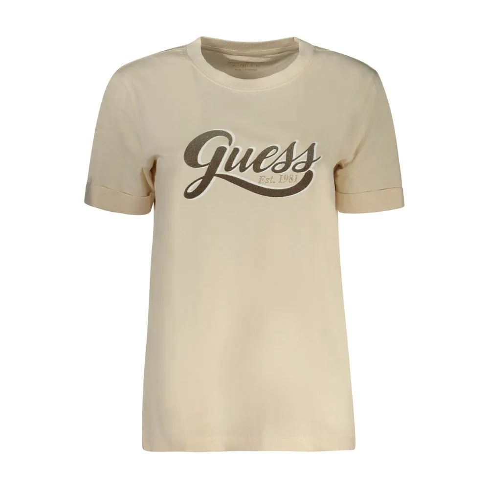Guess Jeans Women's Beige Cotton Tops & T-Shirt