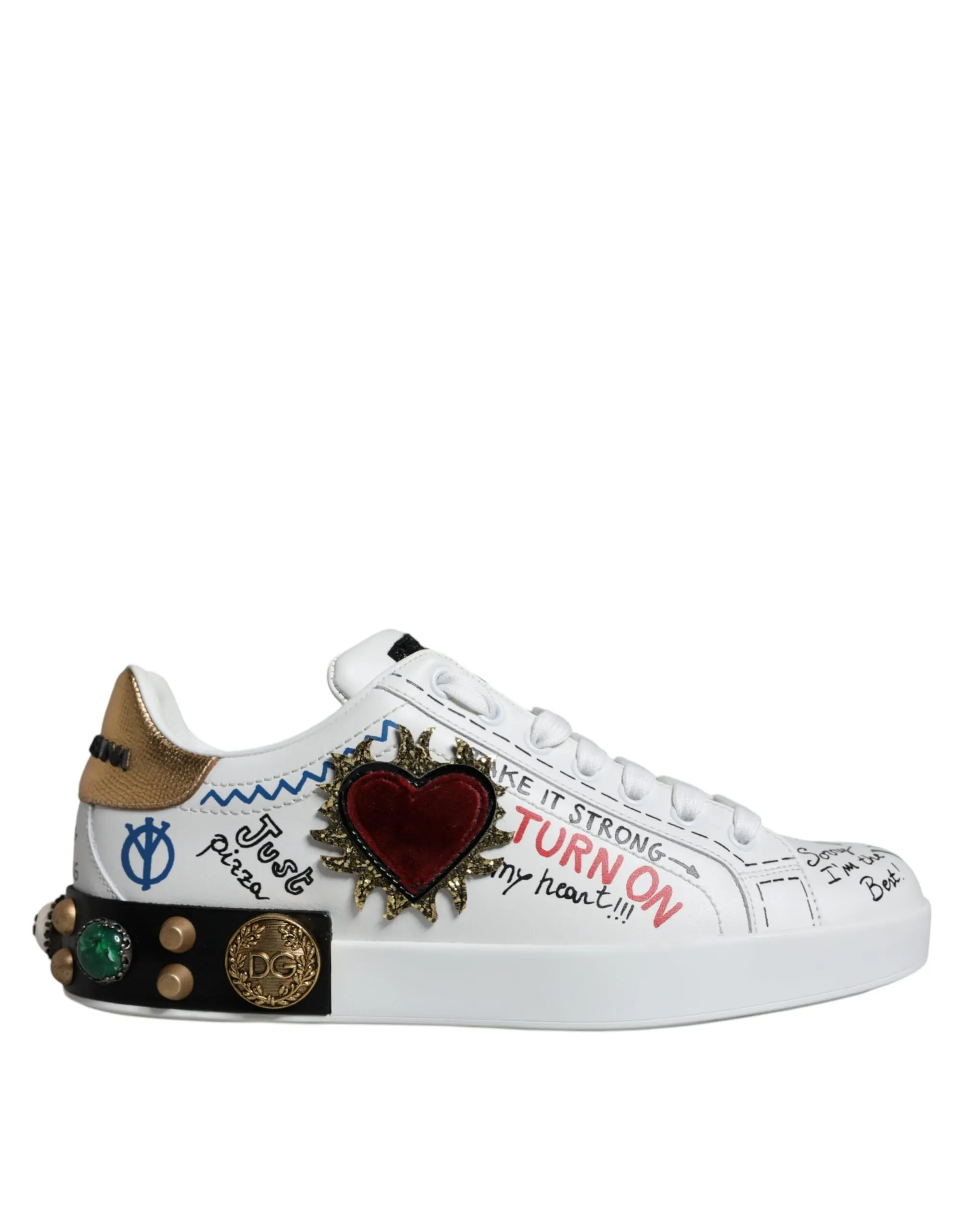 Dolce & Gabbana Men's White Heart Studded Low Top Sneakers Shoes