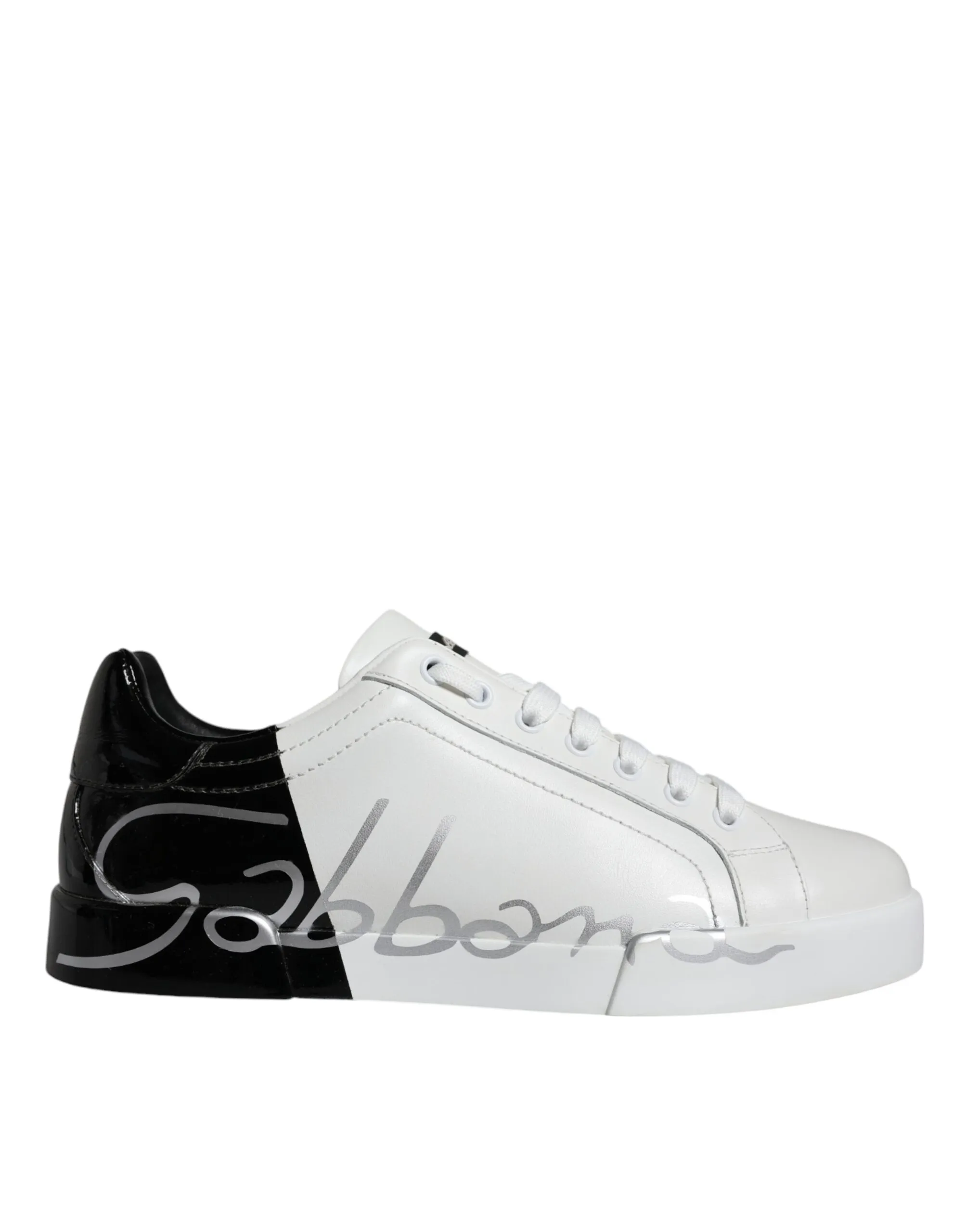 Dolce & Gabbana Men's White Blue Leather Logo Low Top Sneakers Shoes