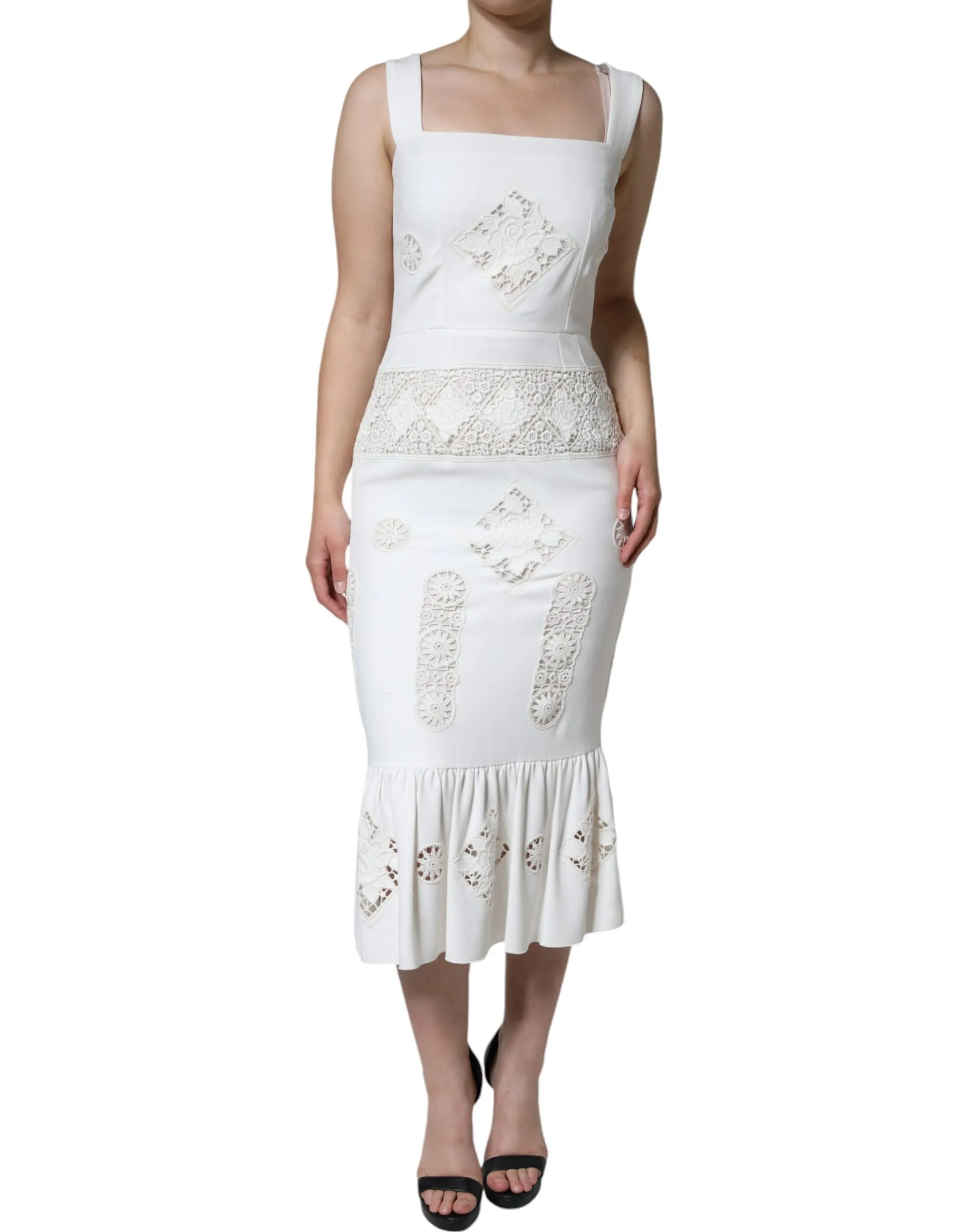 Dolce & Gabbana Women's White Lace Viscose Bodycon Sheath Midi Dress