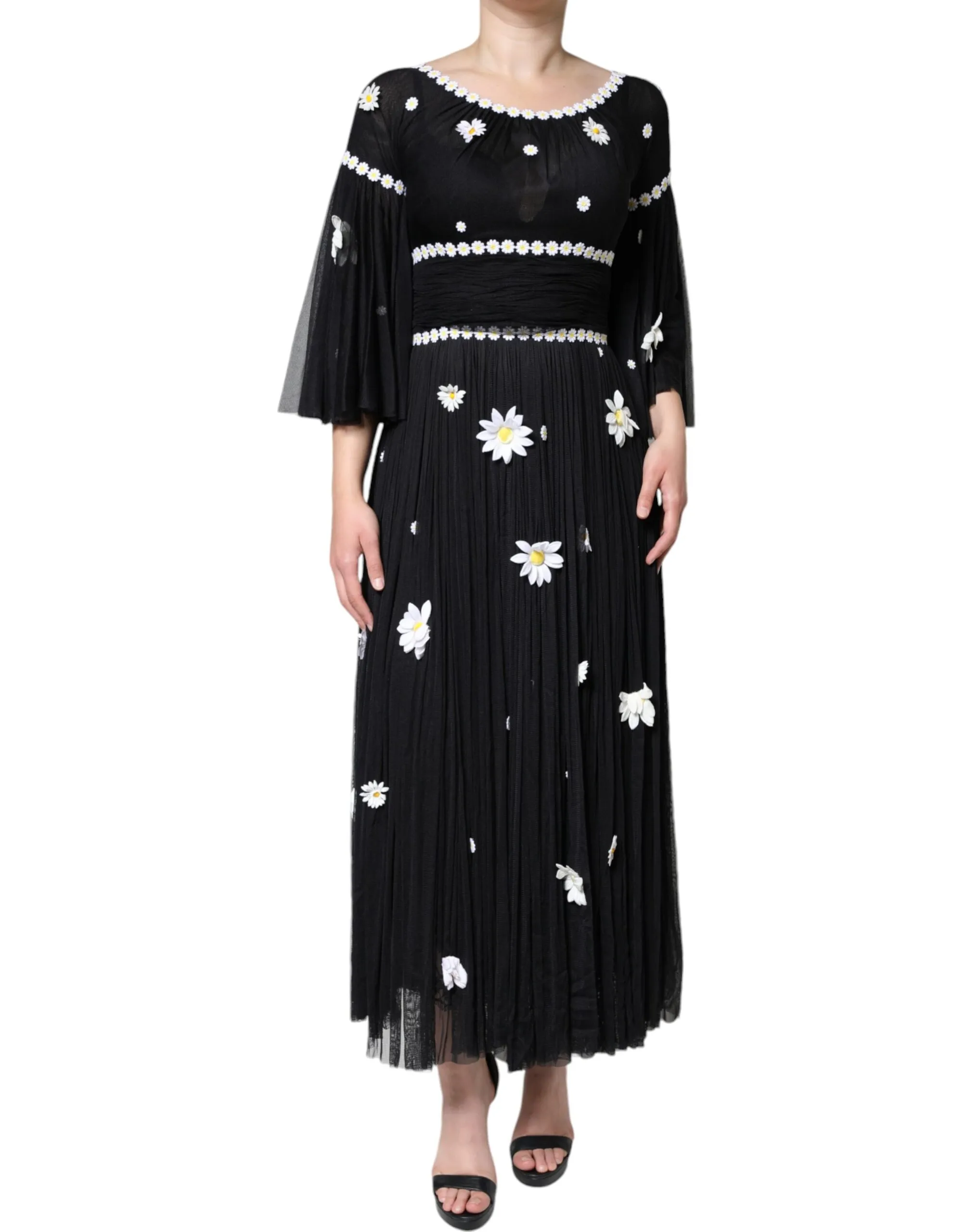 Dolce & Gabbana Women's Black Silk Daisy A-line Long Maxi Dress