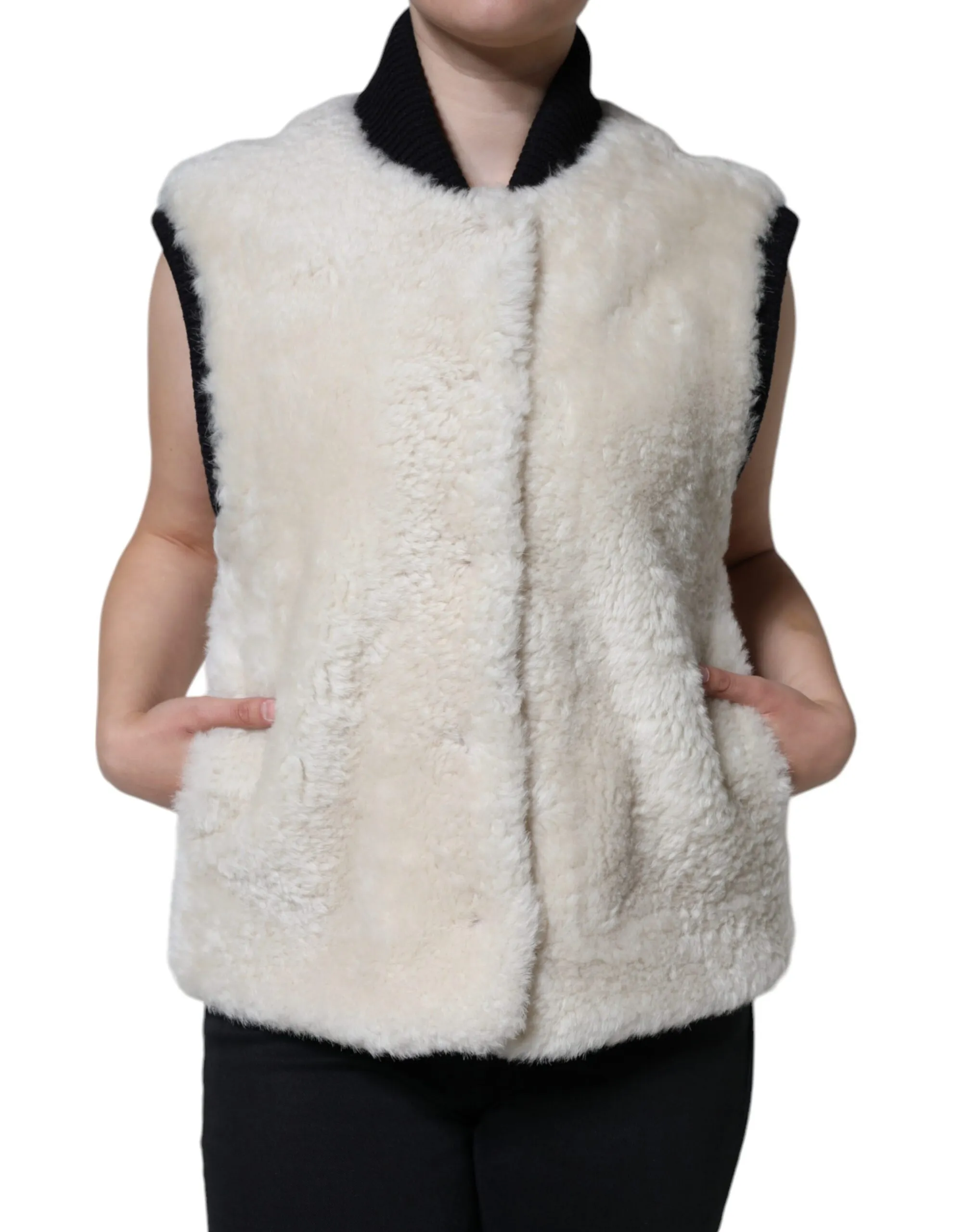 Burberry Women's White WARRENFORD Shearling Leather Vest Coat Jacket