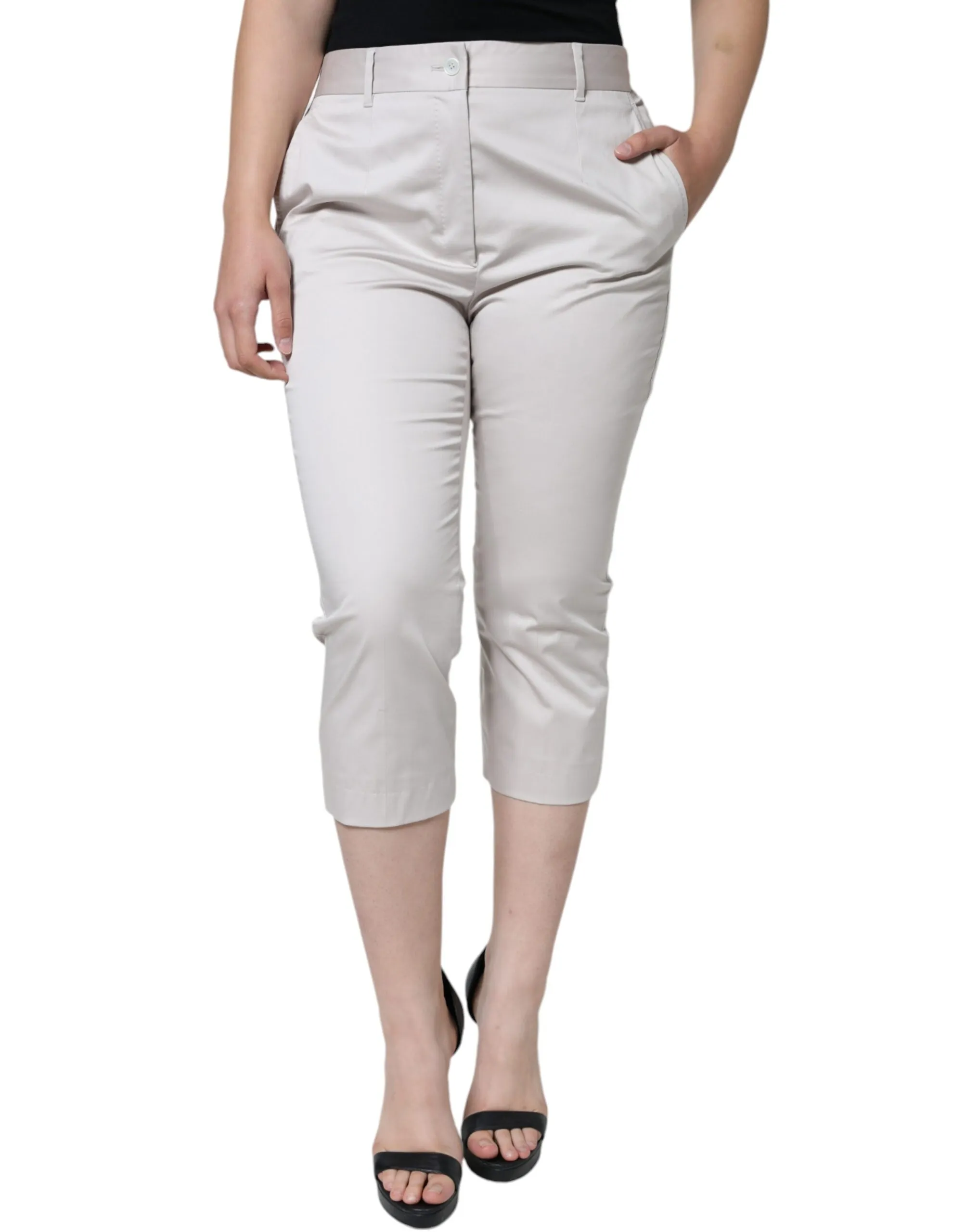 Dolce & Gabbana Women's White Cotton Mid Waist Cropped Skinny Pants