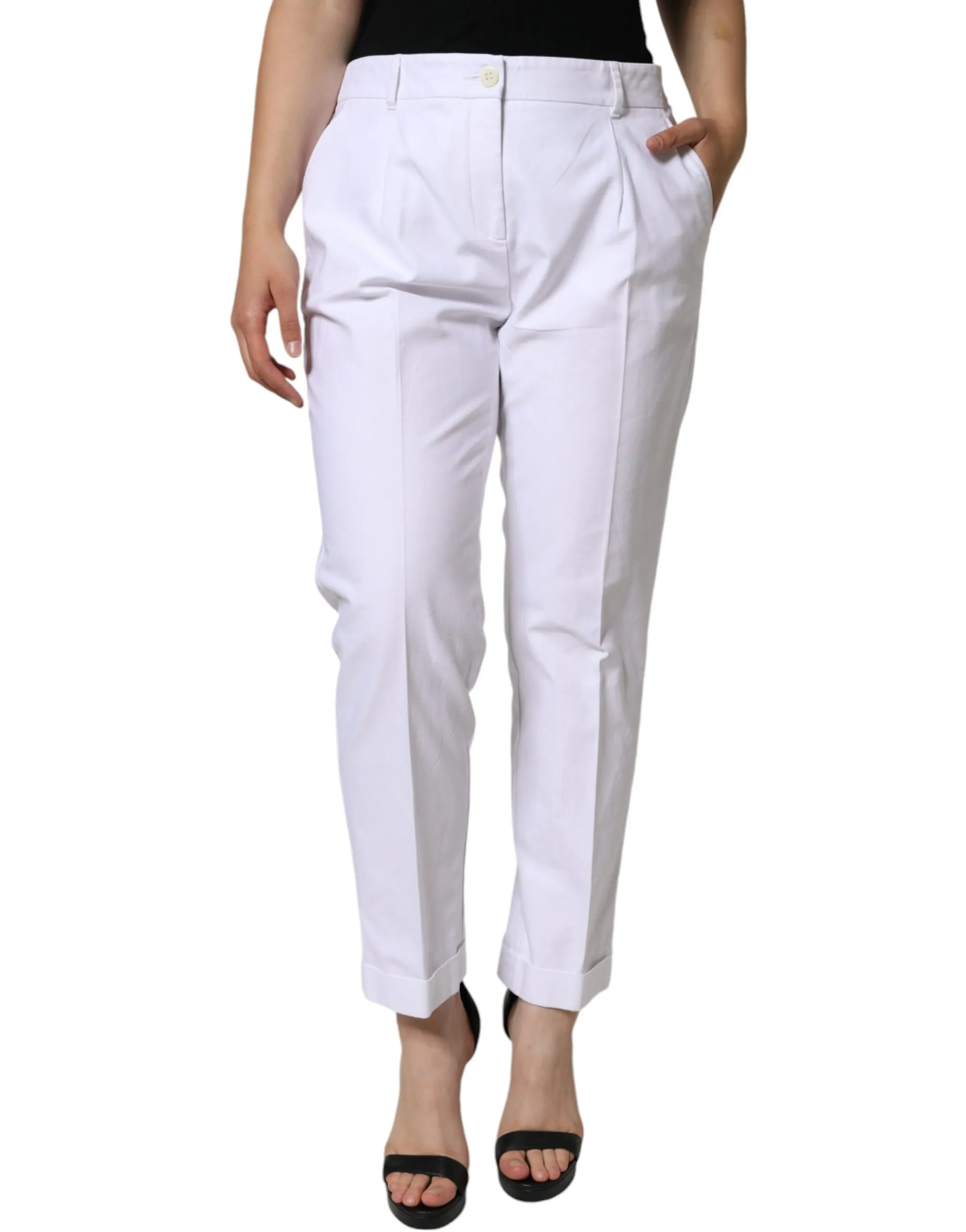 Dolce & Gabbana Women's White Cotton Stretch Tapered Pants