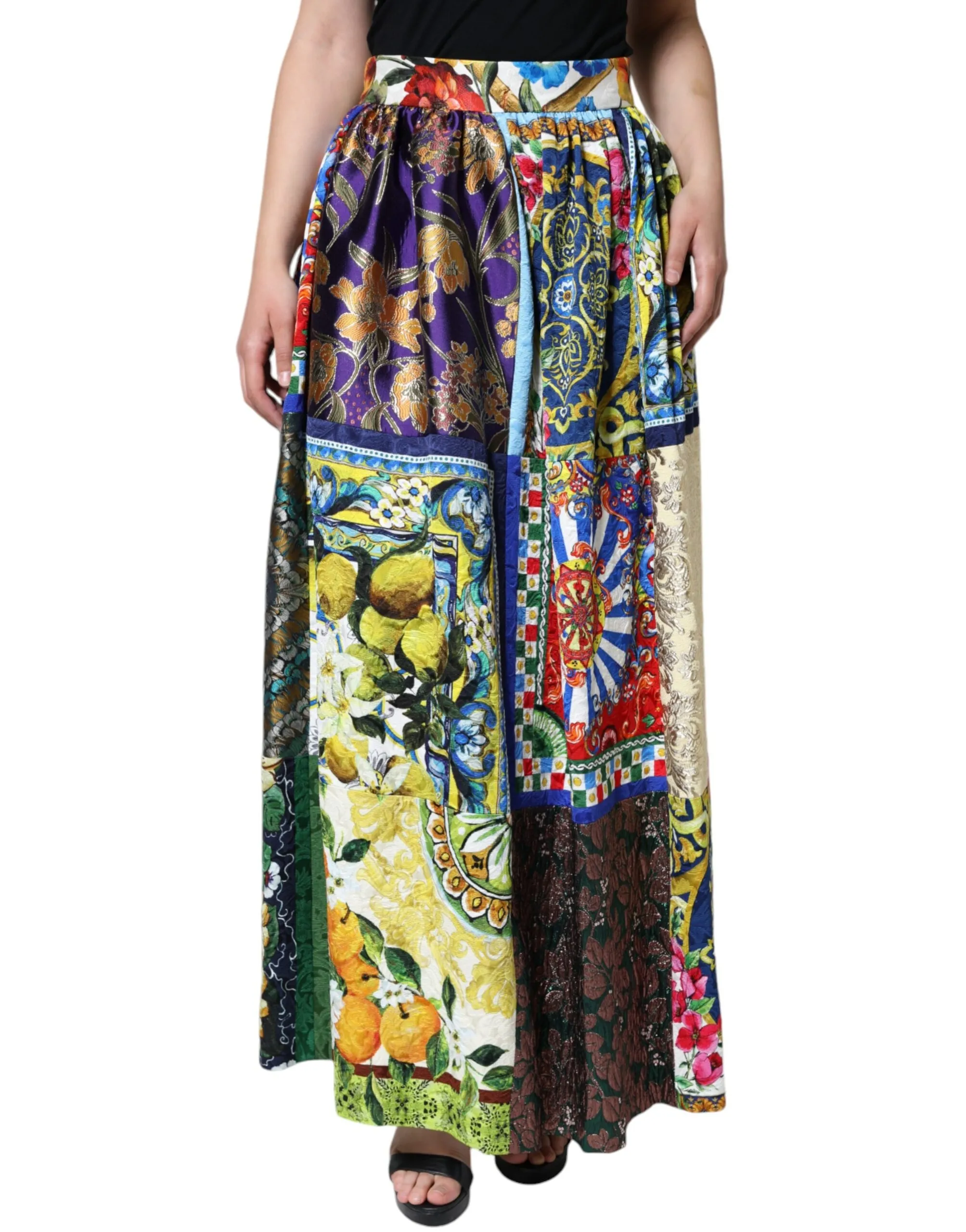 Dolce & Gabbana Women's Multicolor Patchwork Sicily Long Maxi Skirt