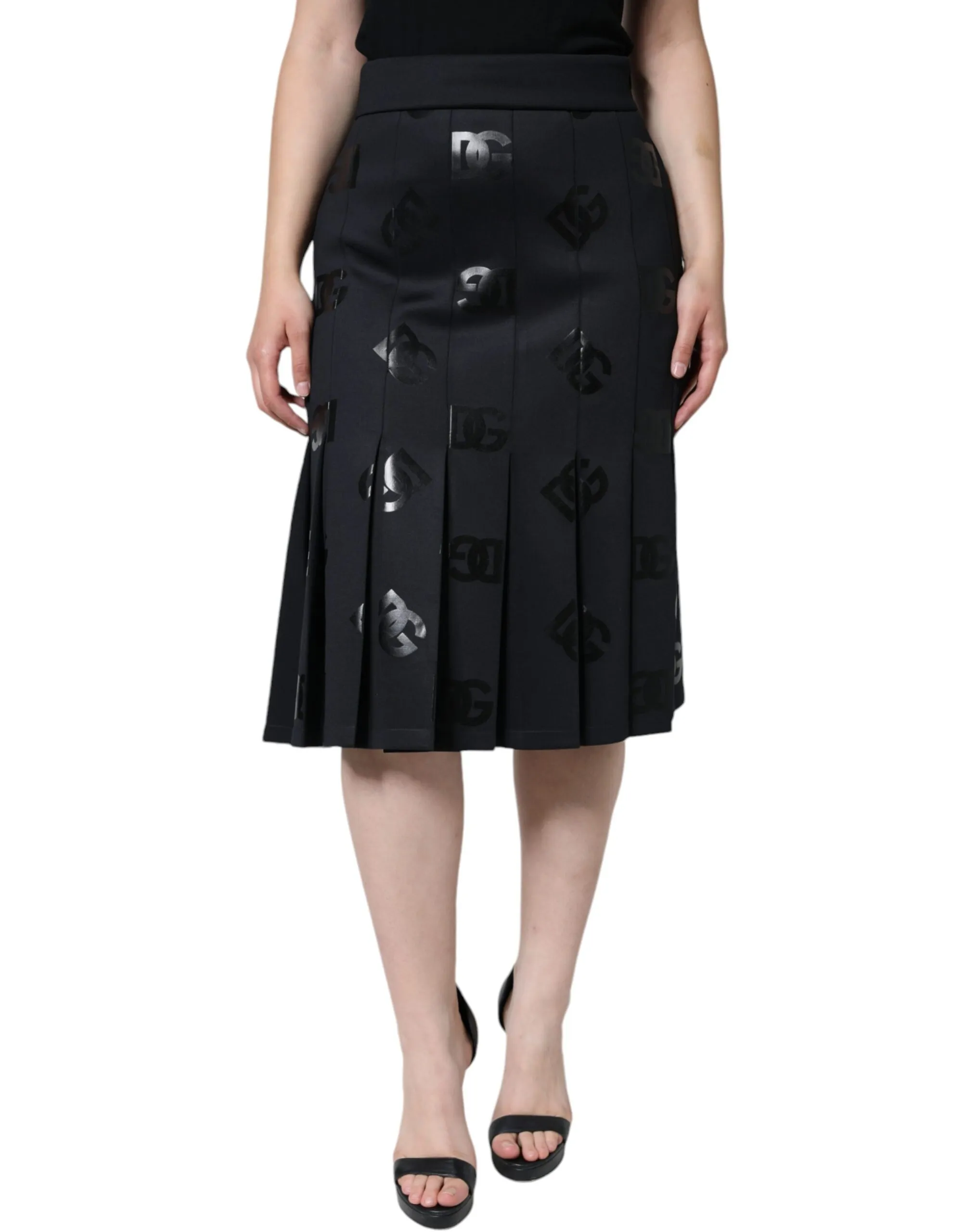 Dolce & Gabbana Women's Black DG Monogram Pleated Midi Skirt