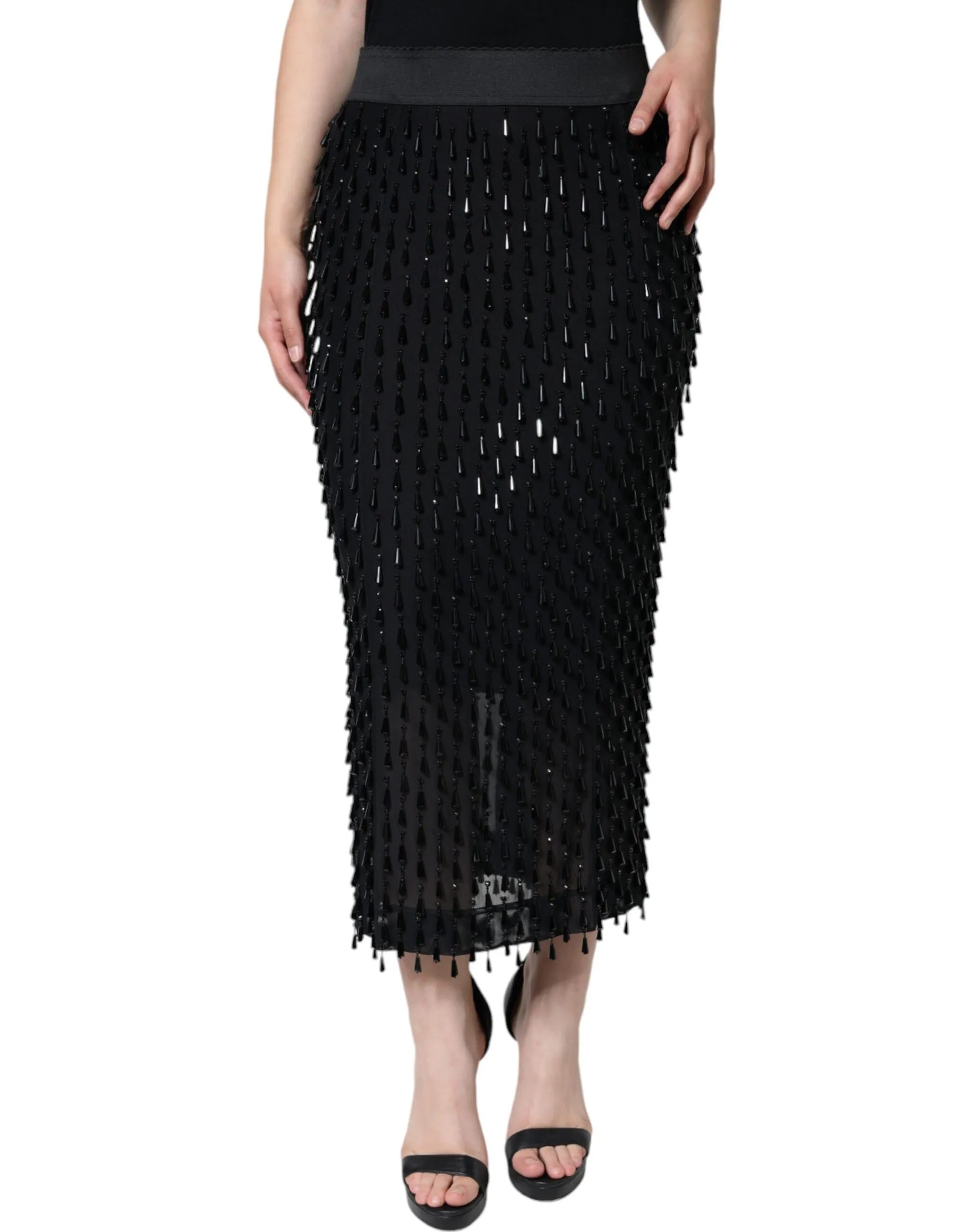Dolce & Gabbana Women's Black Embellished Pencil Cut Midi Skirt