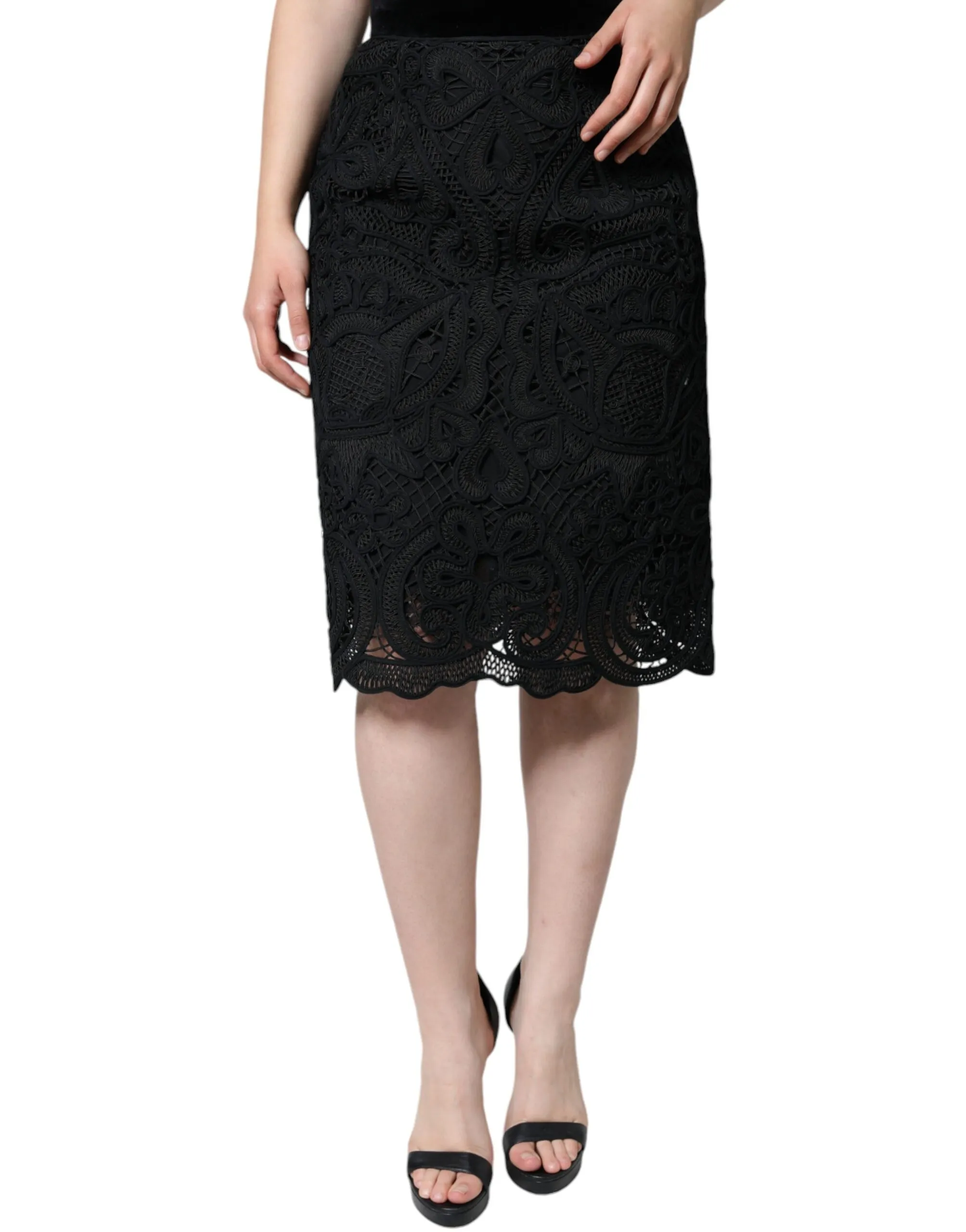 Dolce & Gabbana Women's Black Floral Lace HighWaist Pencil Cut Skirt