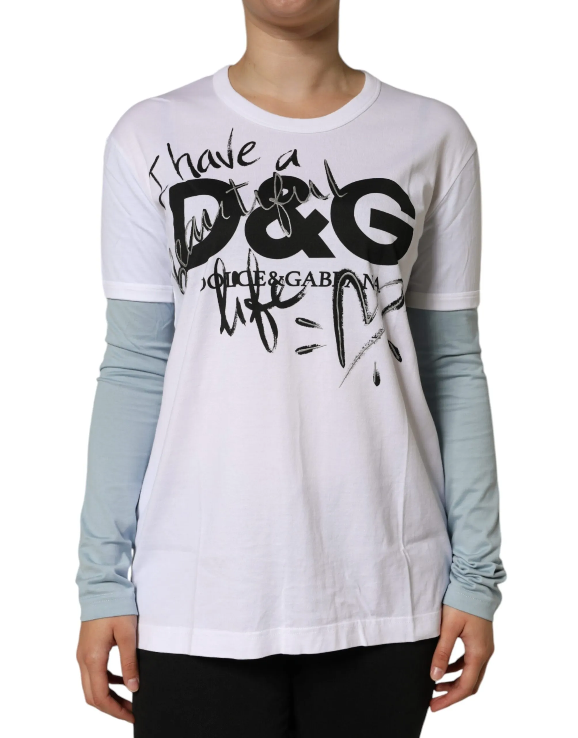 Dolce & Gabbana Women's White Cotton Logo Print Round Neck T-shirt