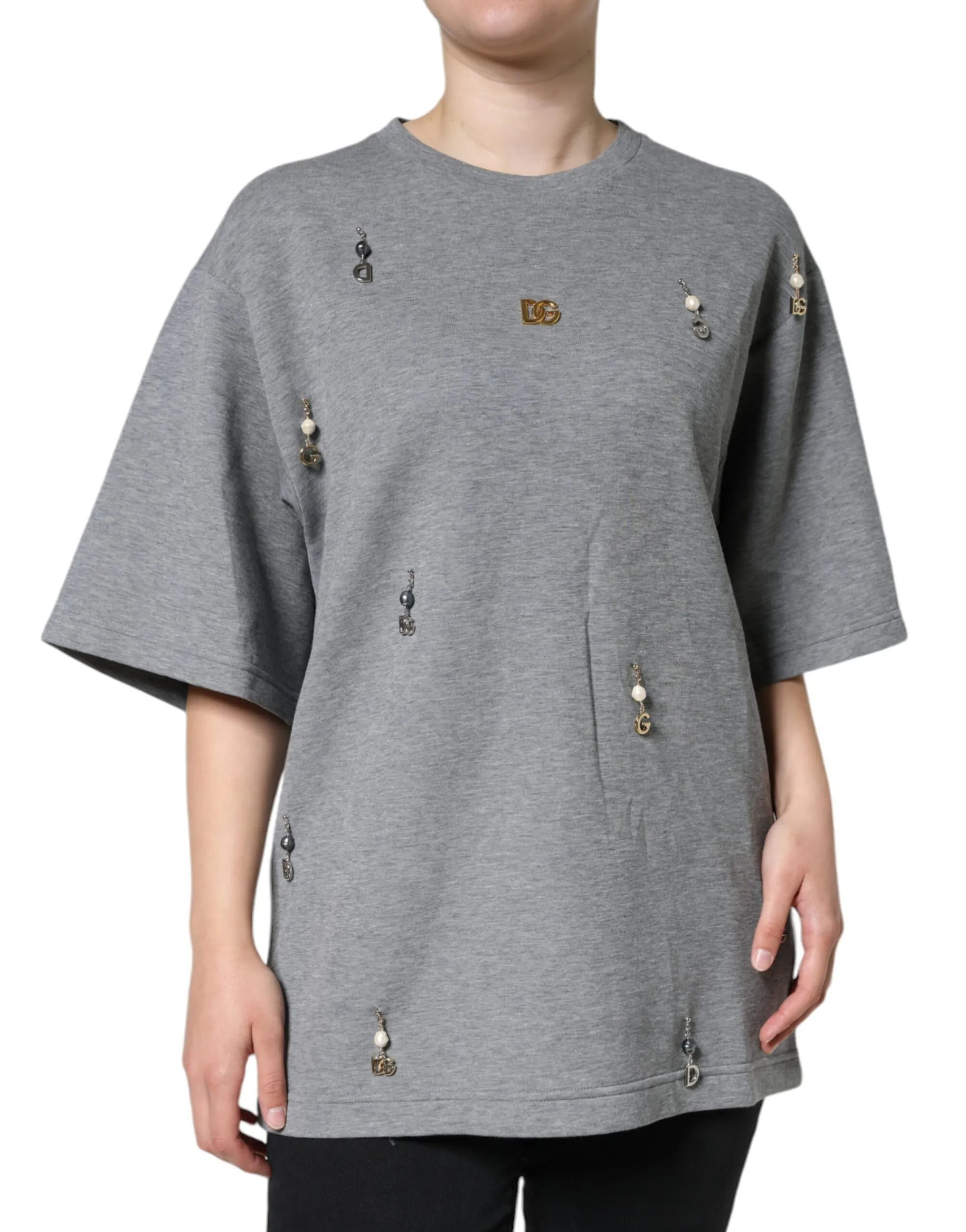 Dolce & Gabbana Men's Gray Cotton Blend Embellished Tee T-shirt