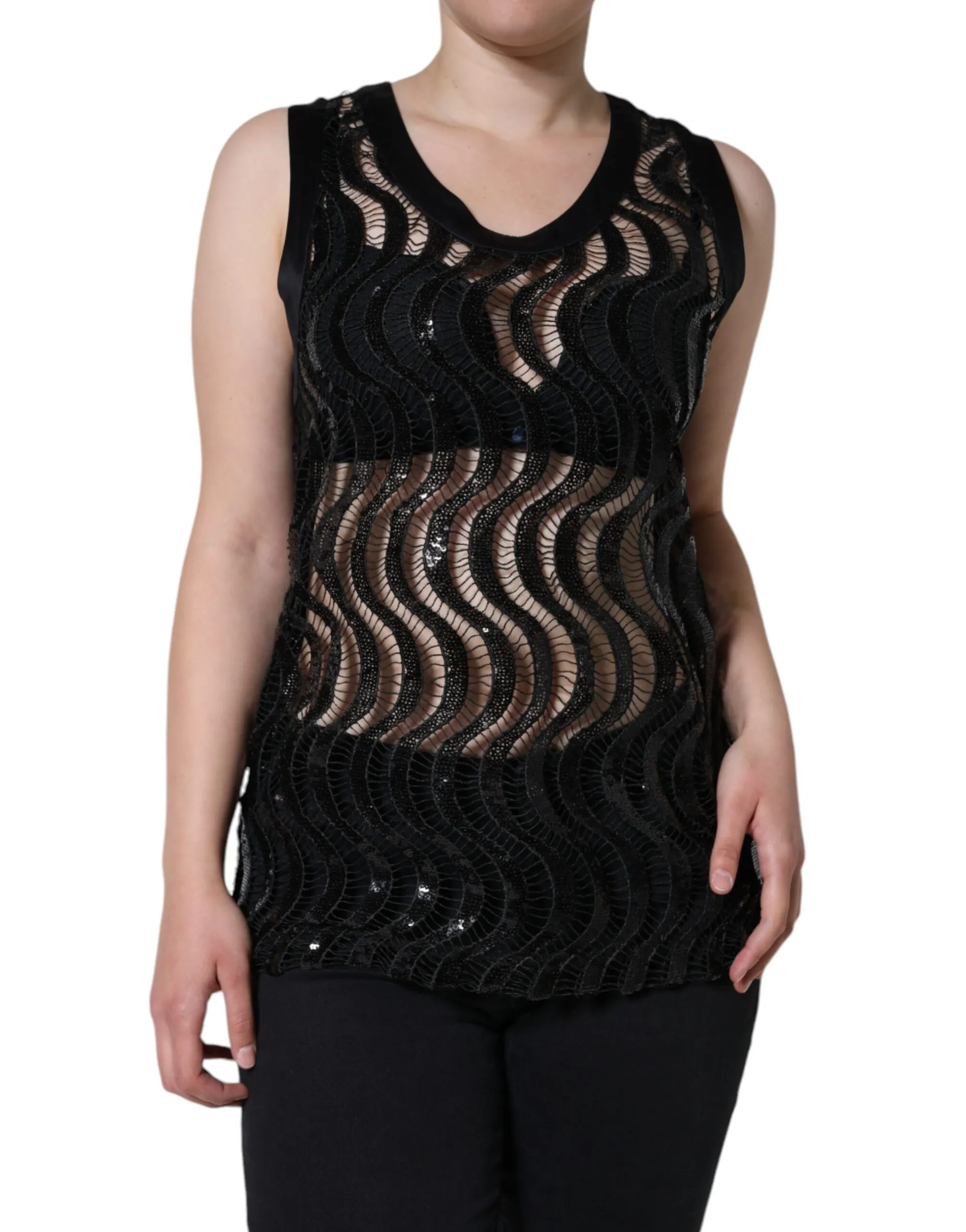 Dolce & Gabbana Women's Black Sequin Sleeveless Tank Blouse Top