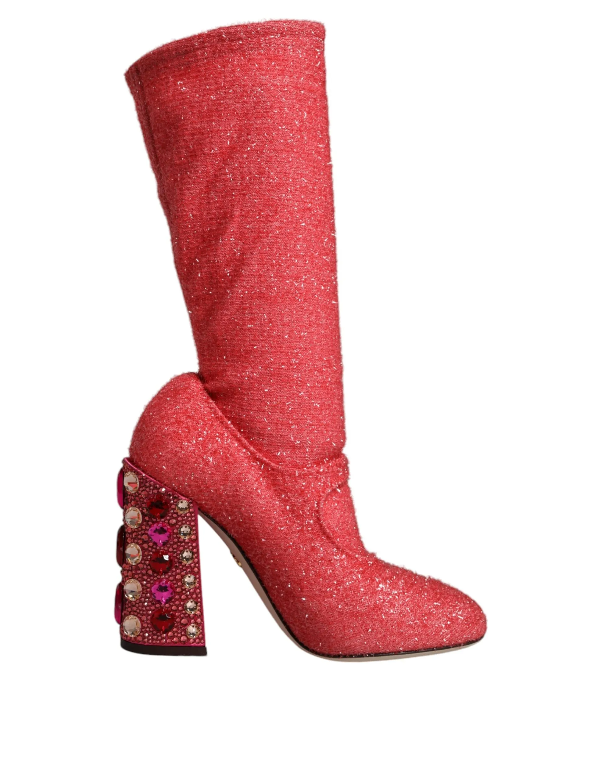 Dolce & Gabbana Women's Pink Crystal Lurex Fantasy High Boots Shoes