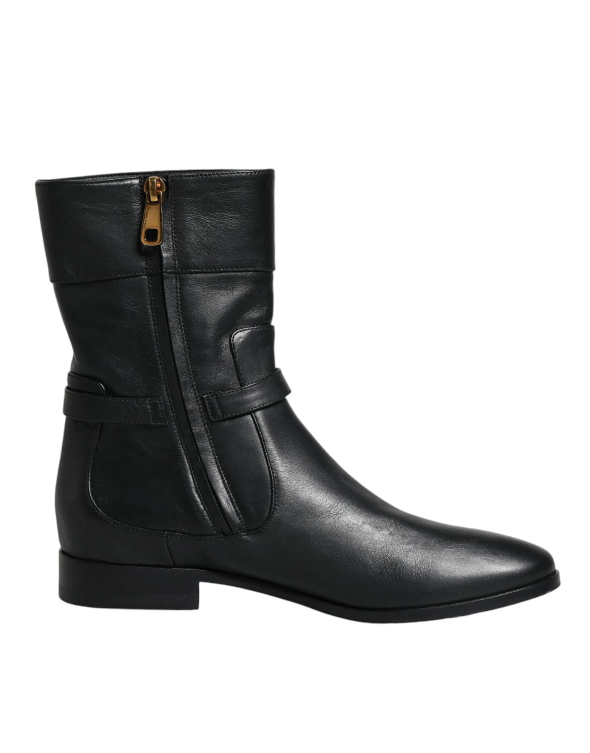 Dolce & Gabbana Women's Black Leather Logo Mid Calf Boots Shoes