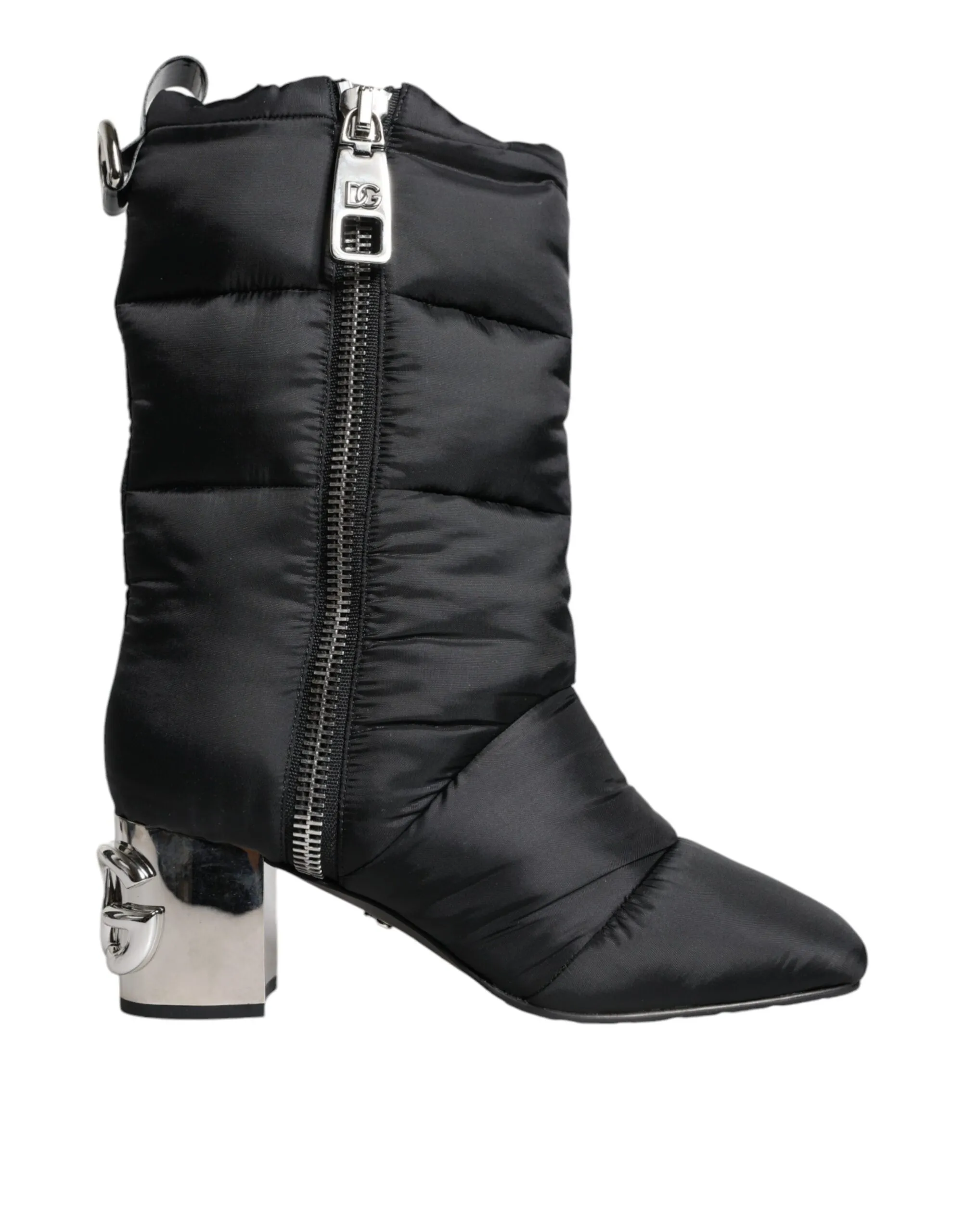Dolce & Gabbana Women's Black Padded DG Logo Heels Boots Shoes