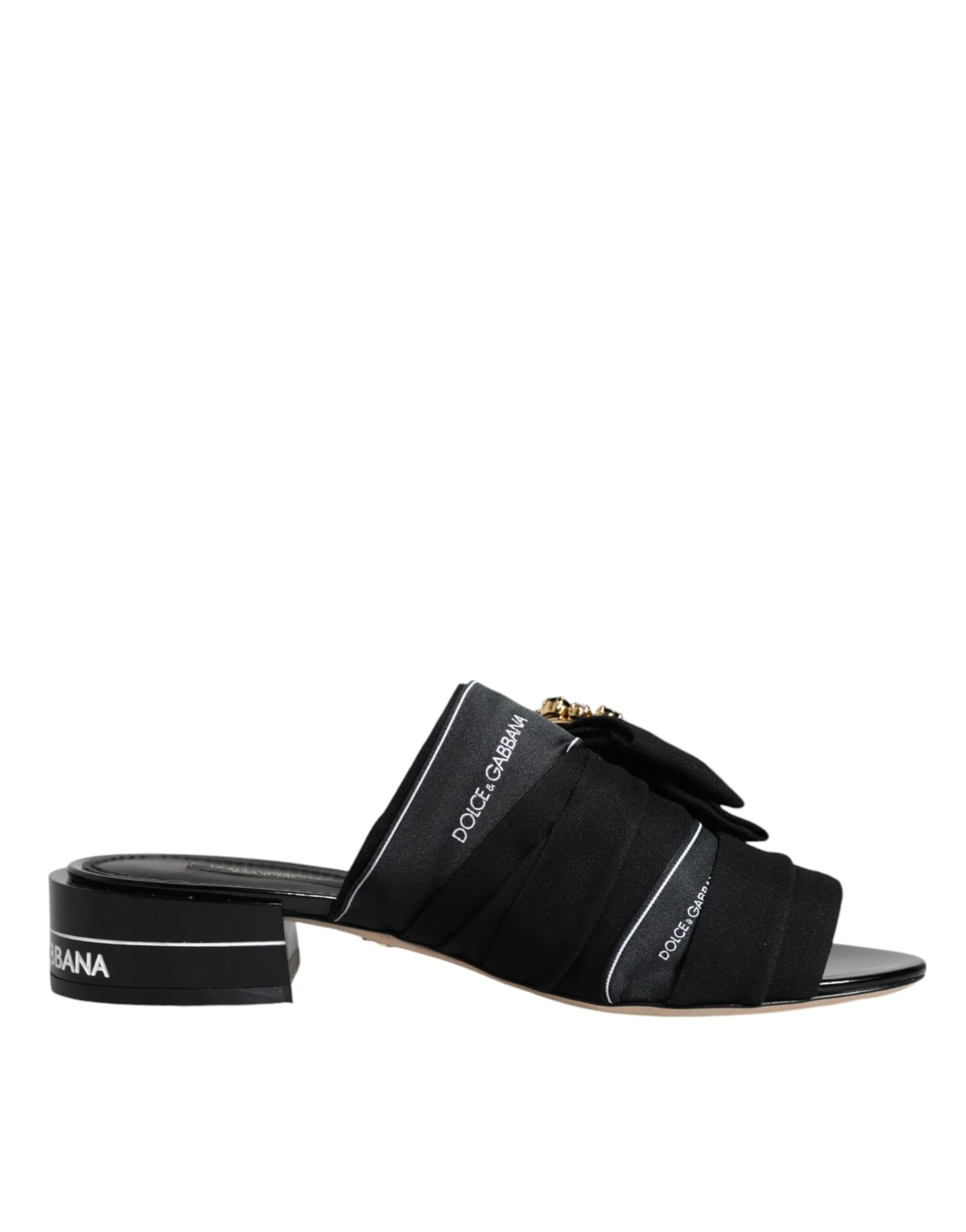 Dolce & Gabbana Women's Black White Crystal Slides Sandals Shoes