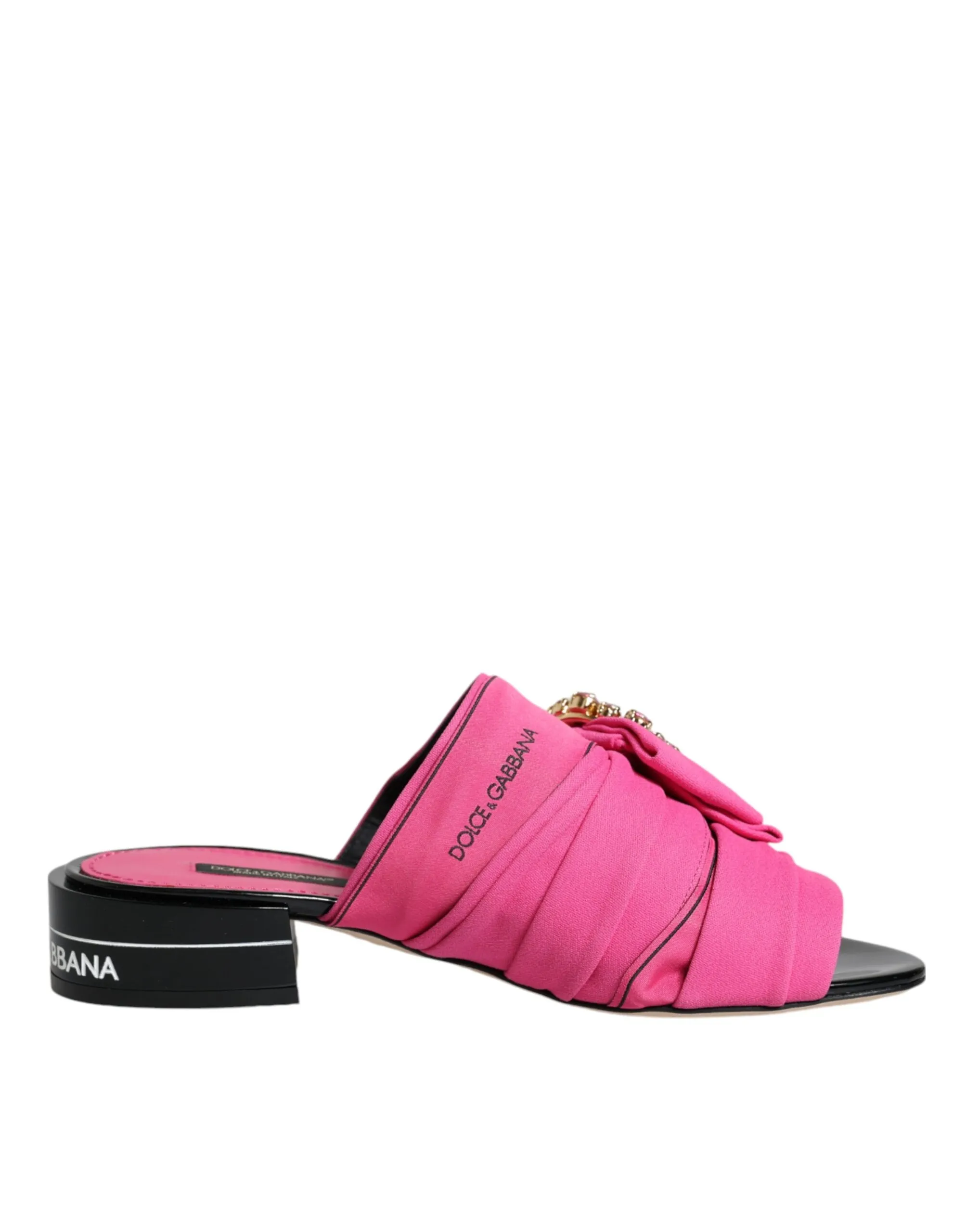 Dolce & Gabbana Women's Pink Black Crystal Slides Sandals Shoes