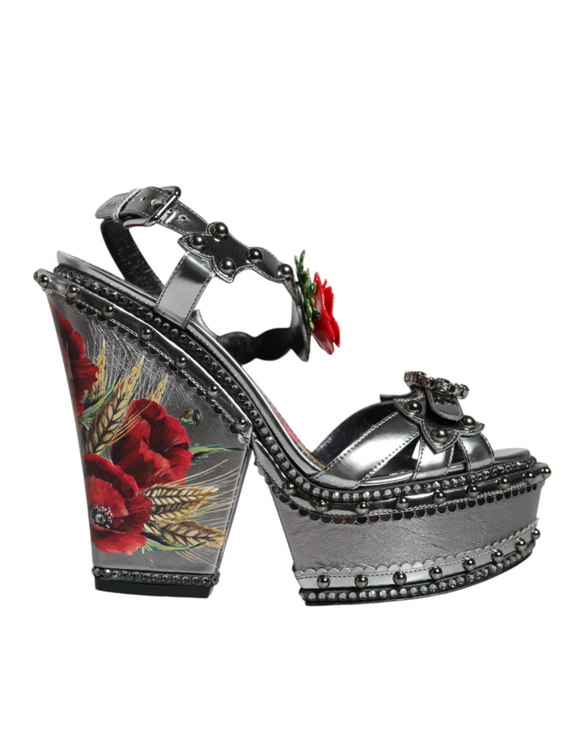 Dolce & Gabbana Women's Silver Embellished Platform Heels Sandals Shoes