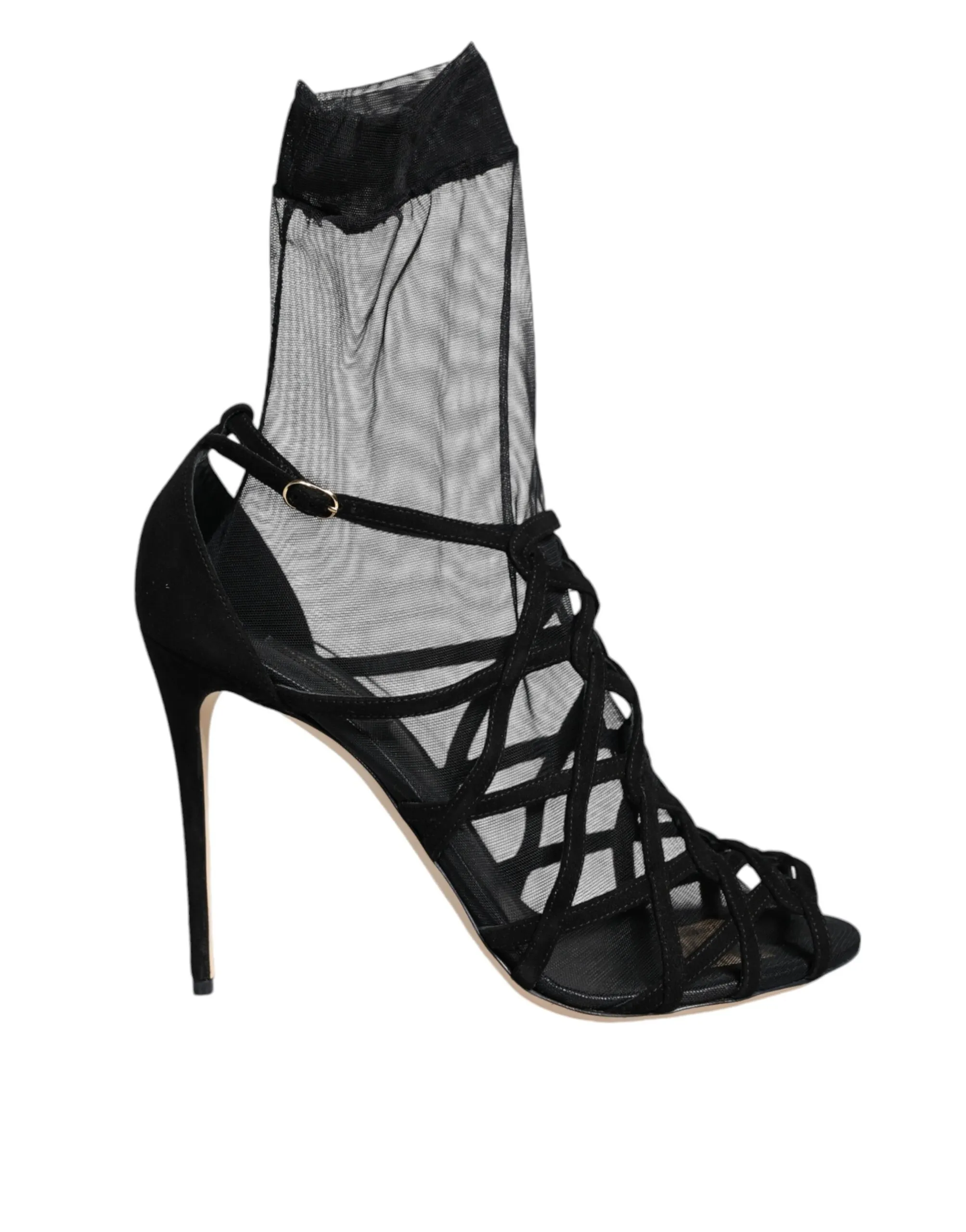 Dolce & Gabbana Women's Black Tulle Stretch Heels Sandals Shoes
