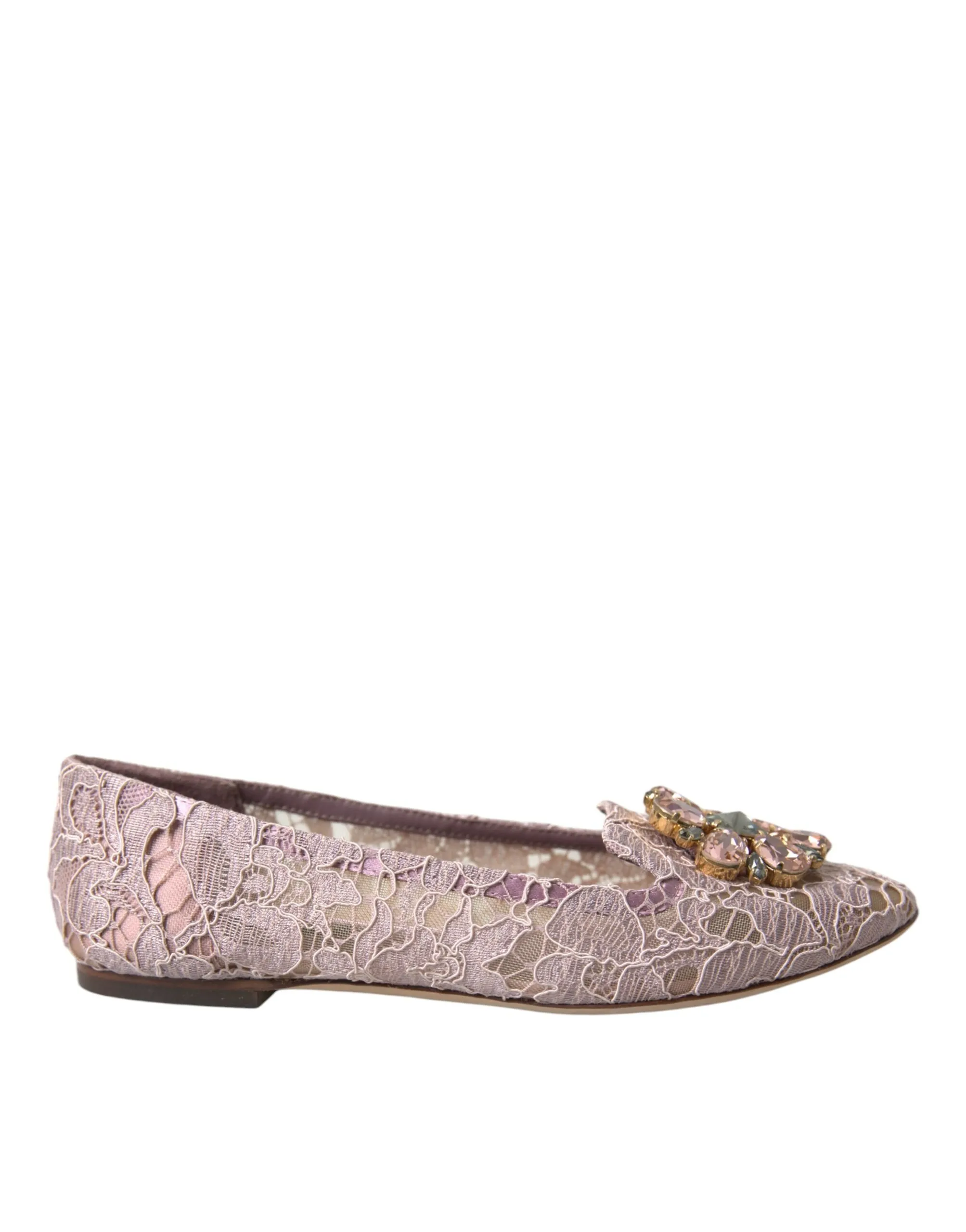 Dolce & Gabbana Women's Pink Lace Crystal Ballet Flats Loafers Shoes