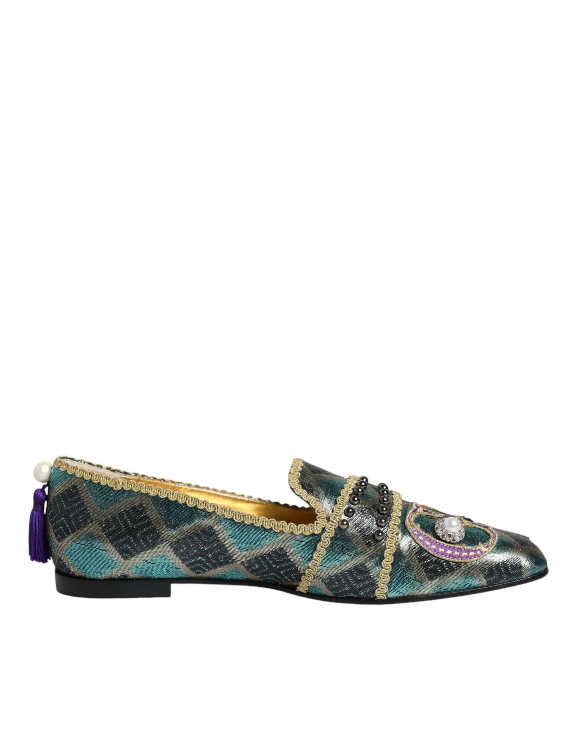 Dolce & Gabbana Women's Multicolor Jacquard Embellished Loafers Shoes