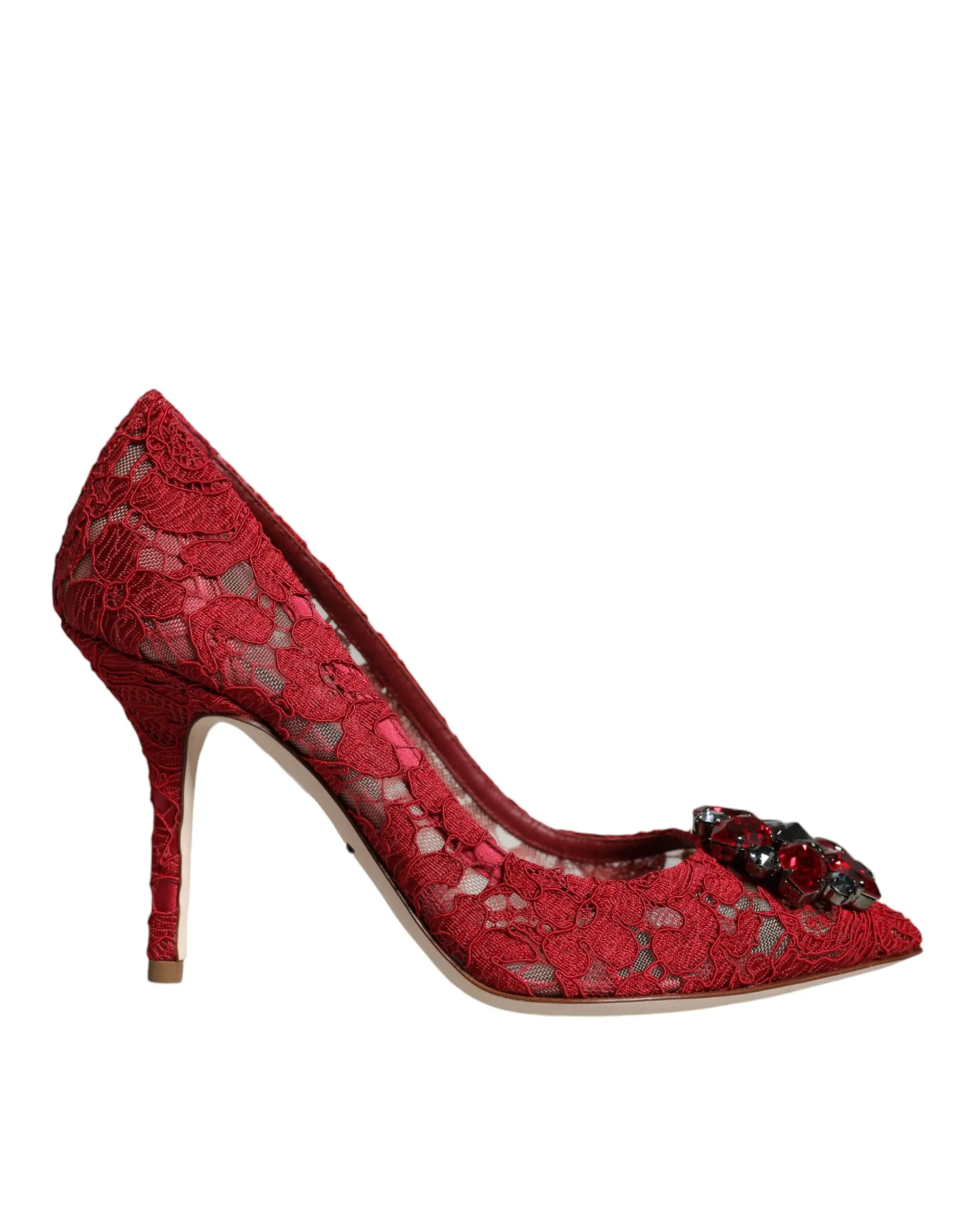 Dolce & Gabbana Women's Red Taormina Lace Crystal Heels Pumps Shoes