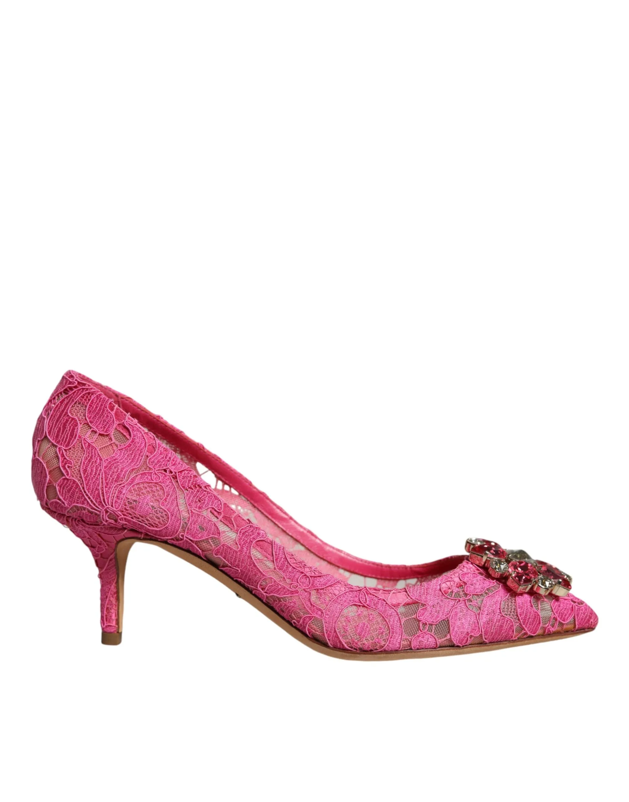 Dolce & Gabbana Women's Pink Taormina Lace Crystal Heels Pumps Shoes