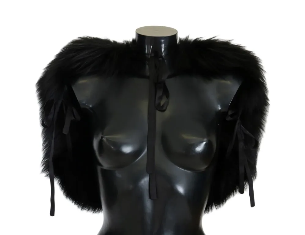 Dolce & Gabbana Women's Elegant Black Silver Fox Fur Wrap Scarf
